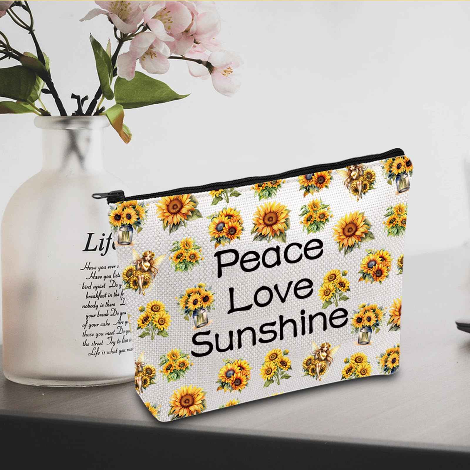 JXGZSO Peace Love Sunshine Make up Bag Sunflower Hippie Cosmetic Bag Sunflower Lover Gift Summer Lover Gift (Peace Love Sunshine Bag)