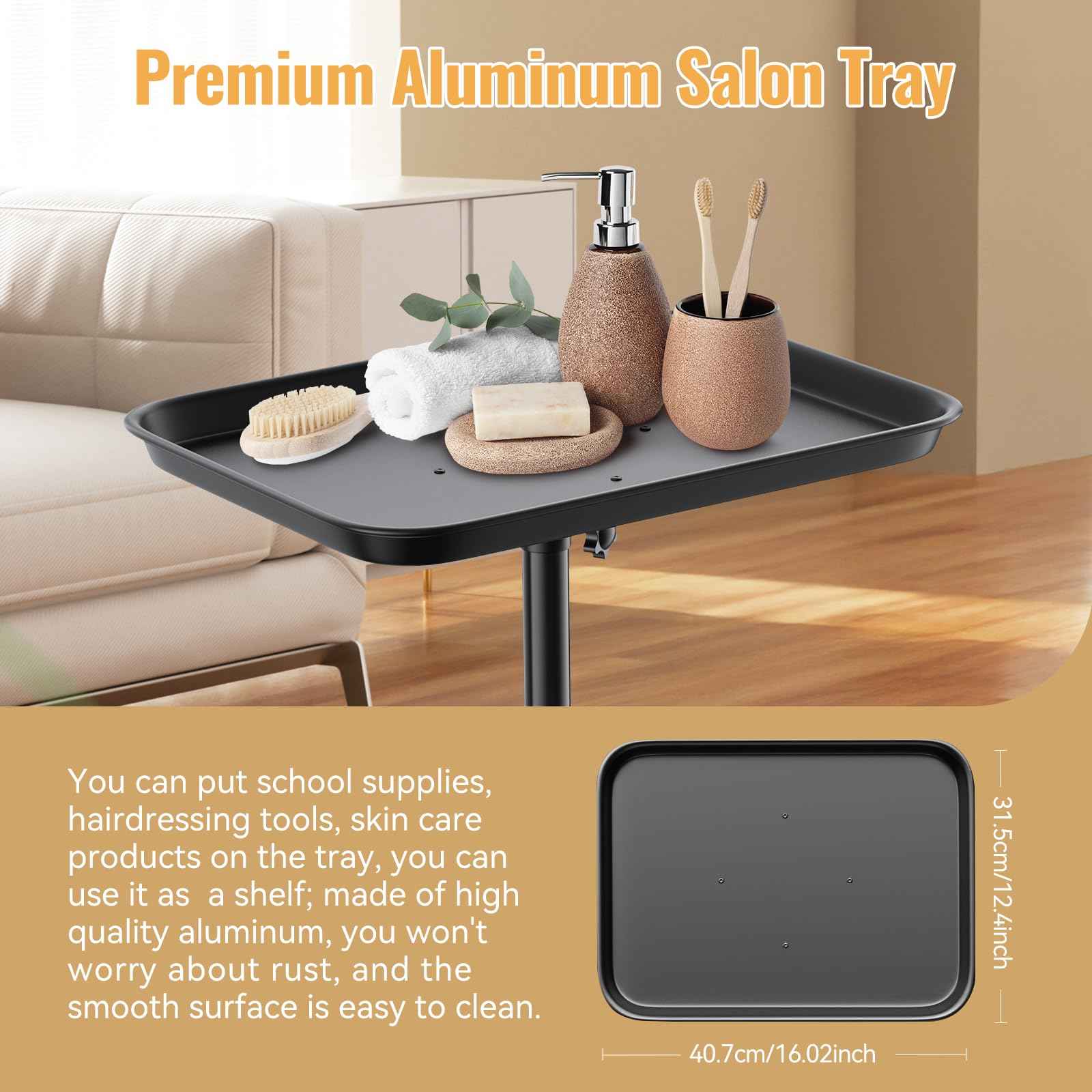 HYTOBP Salon Tray on Wheels Premium Aluminum Tattoo Tray Rolling Trolley Adjustable Height Storage Utility Cart for Clinic Spa and Barber(34inch)