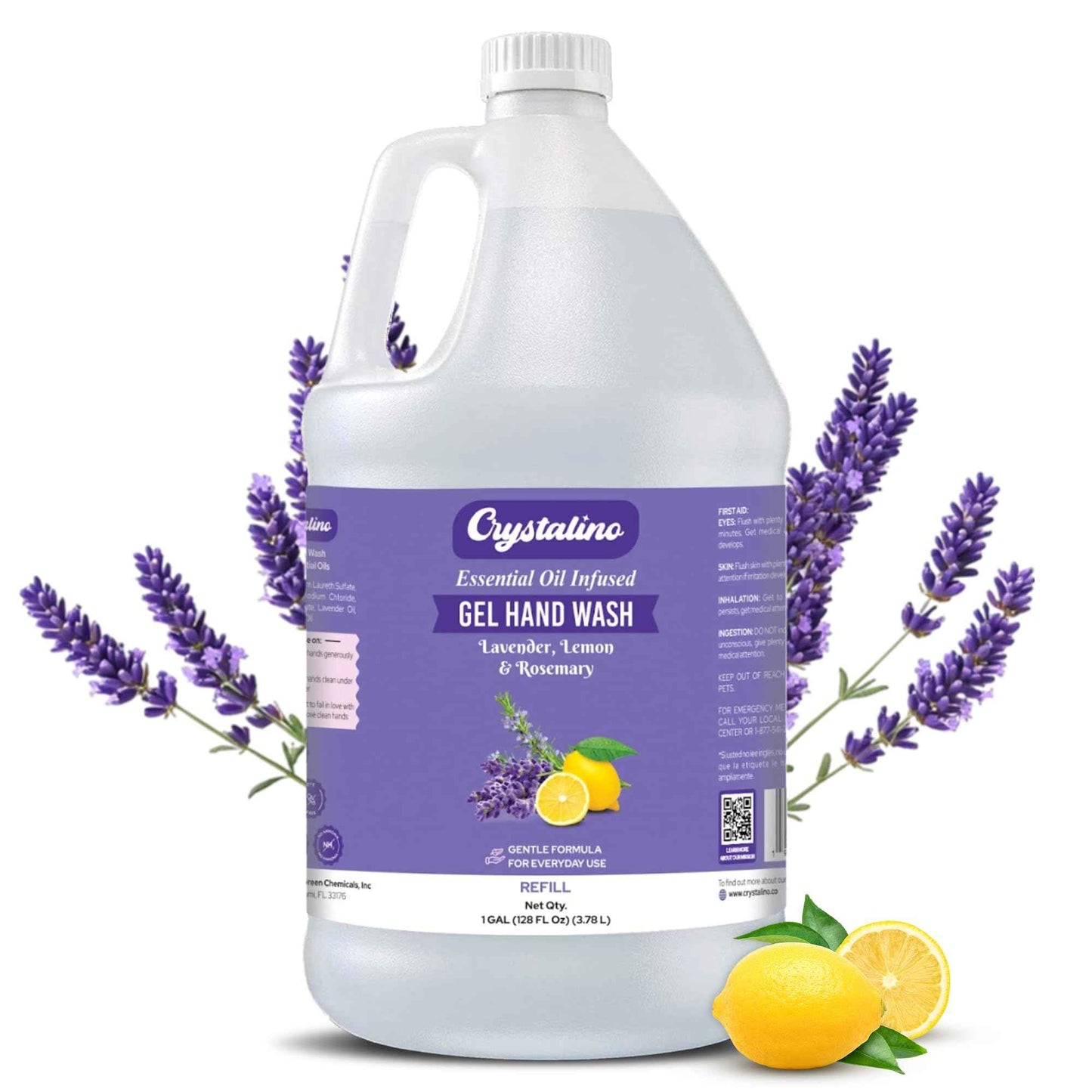 Crystalino Lavender Essential Oil Gallon Liquid Hand Soap Refill (1 Gal), Non-Toxic Bathroom Hand Wash Soap Bulk Non-Antibacterial, Jabon Para Manos, handsoap gallon bulk refill deals, 洗手液