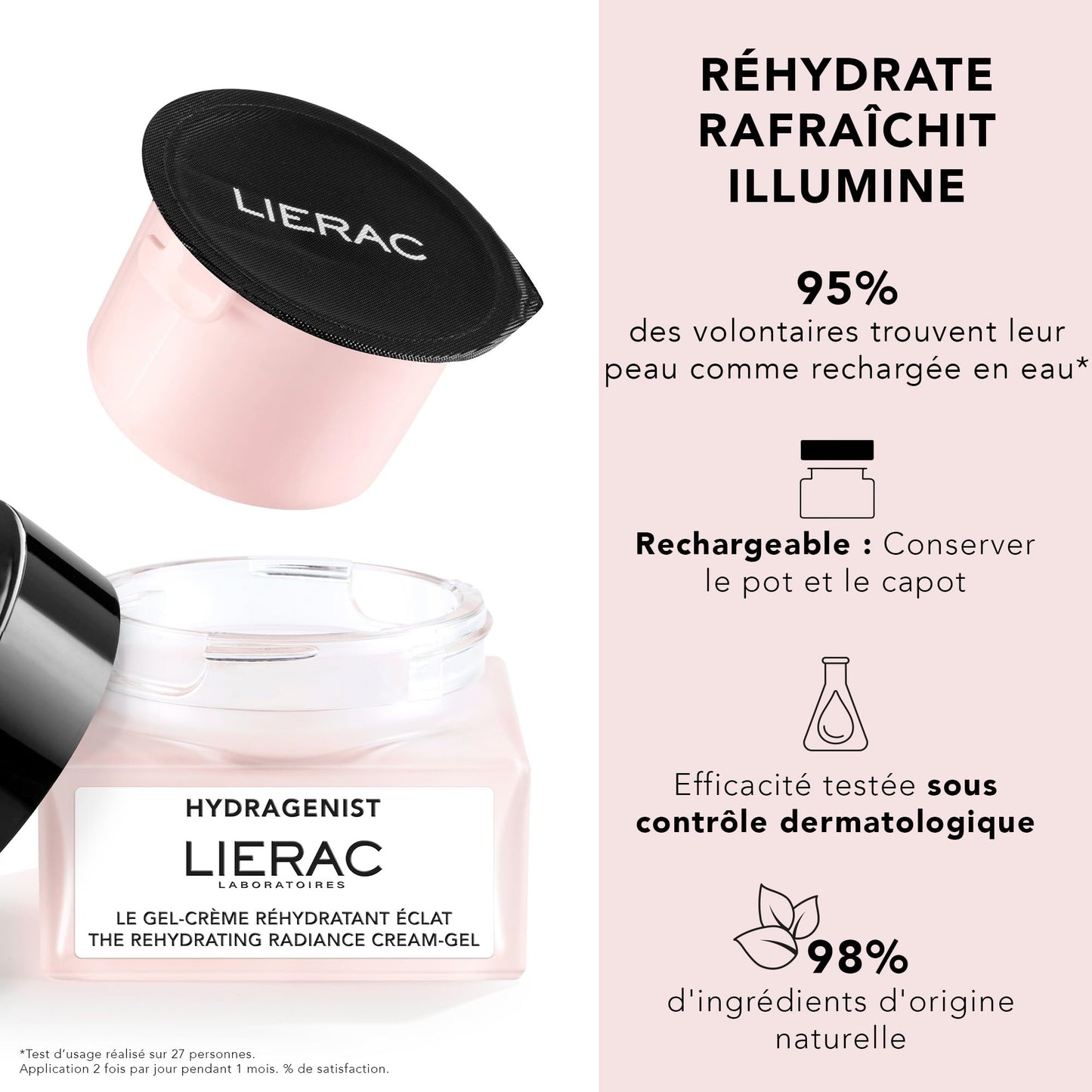 Lierac Hydragenist Rehydrating Radiance Cream-Gel Refill - Natural Hyaluronic Acid & Rehydrating Ferment, Vegan Face Moisturizer for Women, Recomended from Normal to Sensitive Skin, 50ml