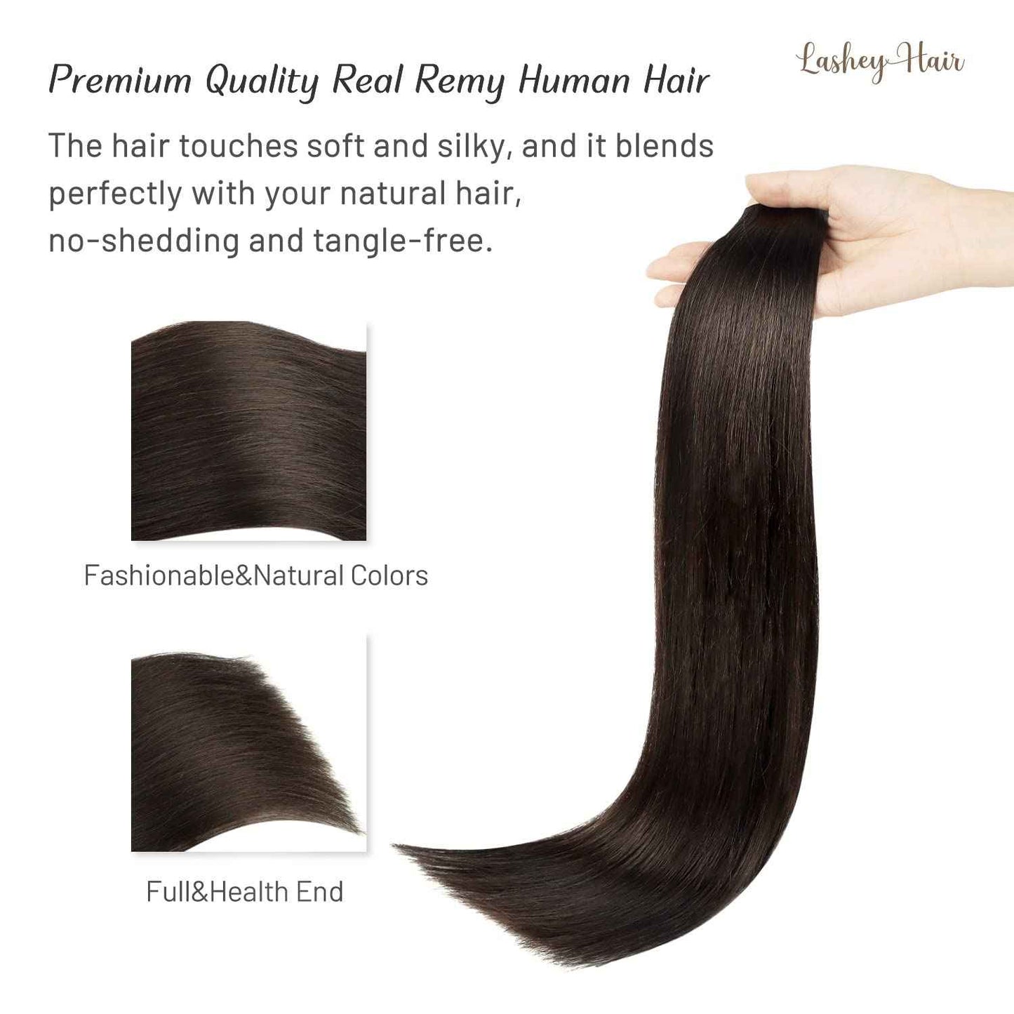 Lashey Tape in Hair Extensions Human Hair, 14 inch Dark Brown Straight Remy Hair Extensions Tape in 20pcs 50g