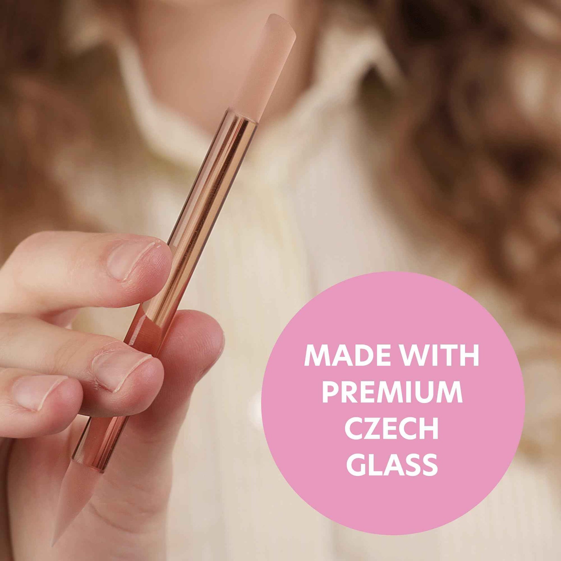 Bona Fide Beauty Value Bundle: 1Pc Pink Czech Glass Cuticle Pusher & 3 Pc Muted Glass Nail Files with Sleeves