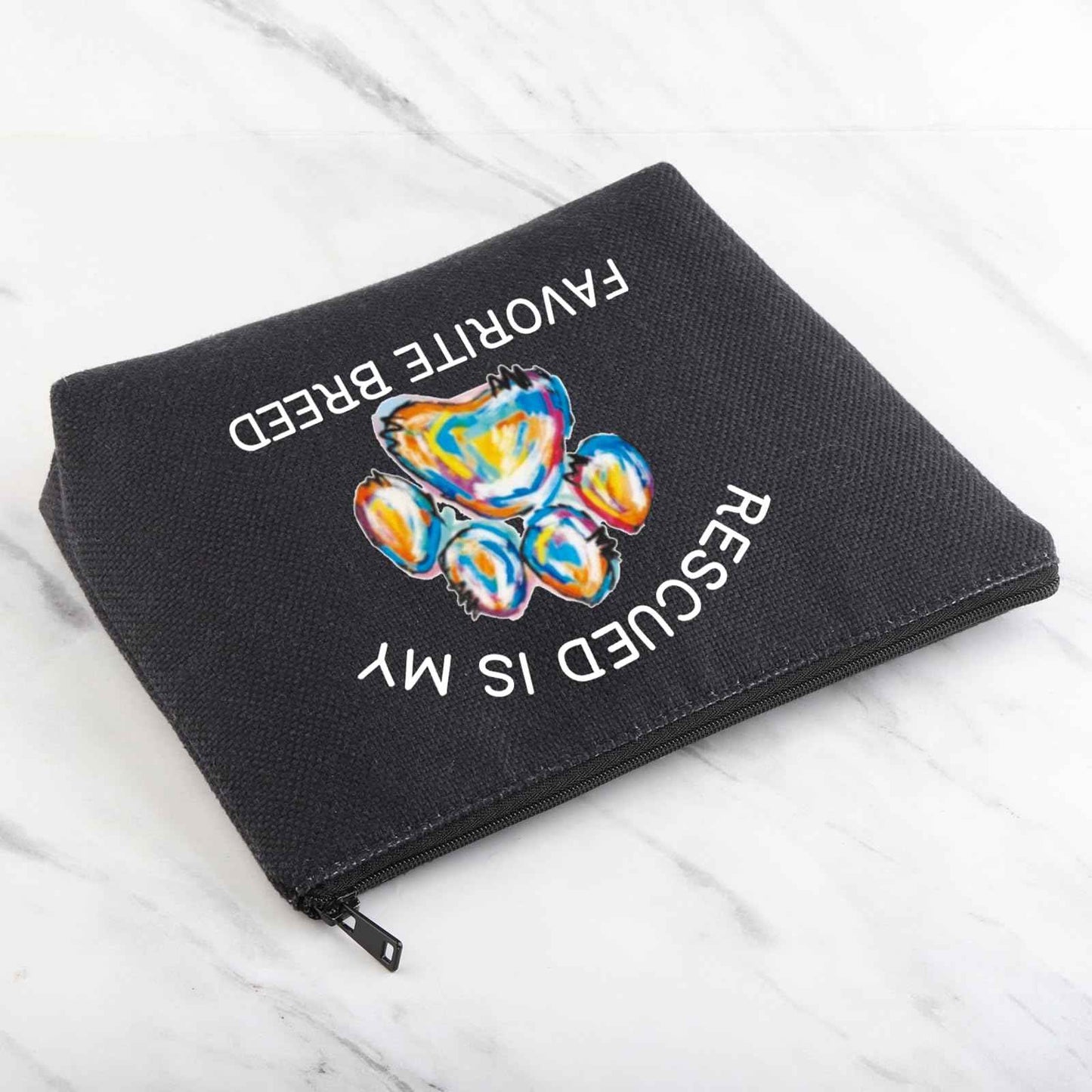 MNIGIU Rescue Dog Lover Gift - Rescued Is My Favorite Breed Makeup Zipper Bag (Black)
