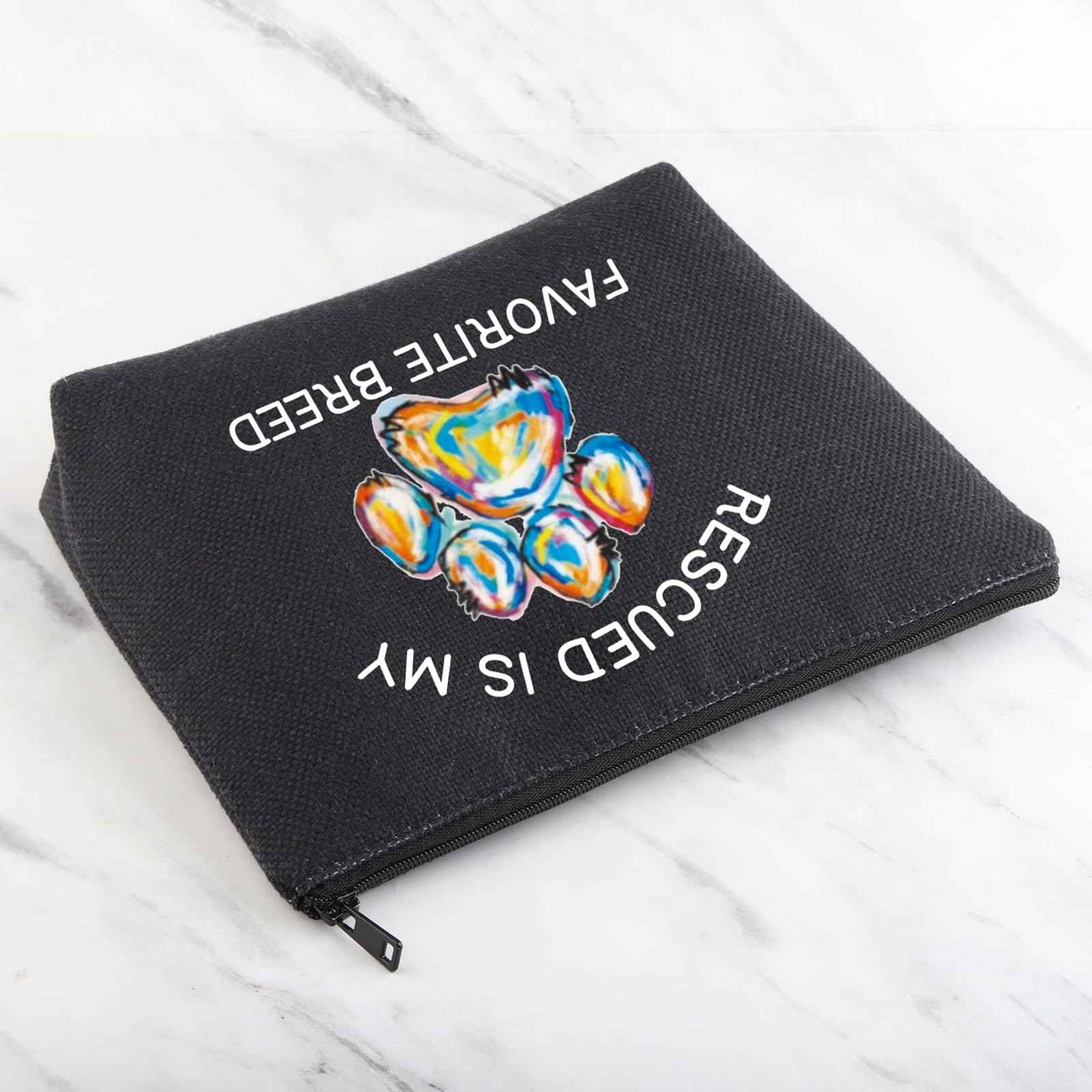 MNIGIU Rescue Dog Lover Gift - Rescued Is My Favorite Breed Makeup Zipper Bag (Black)