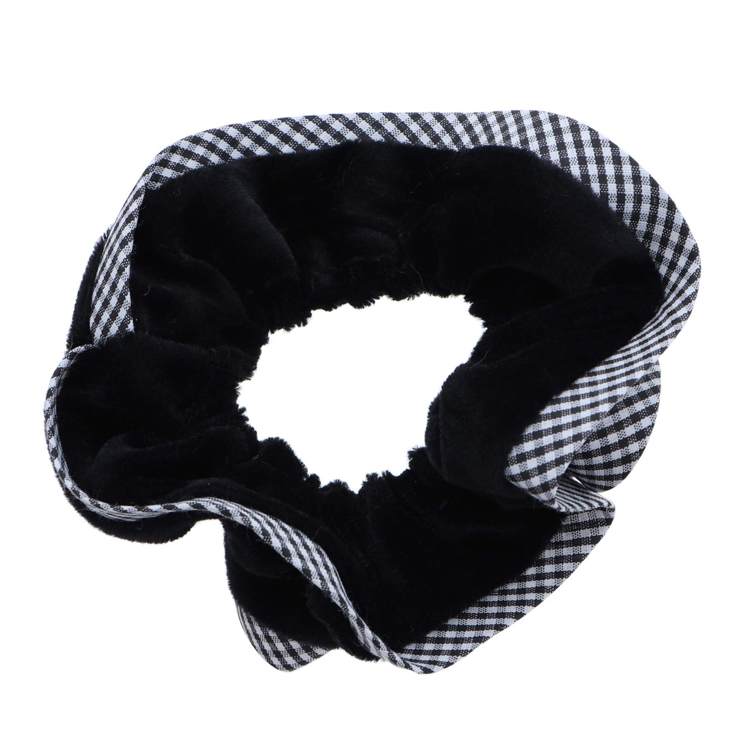 Velvet Hair Scrunchie with Black Checkered Trim