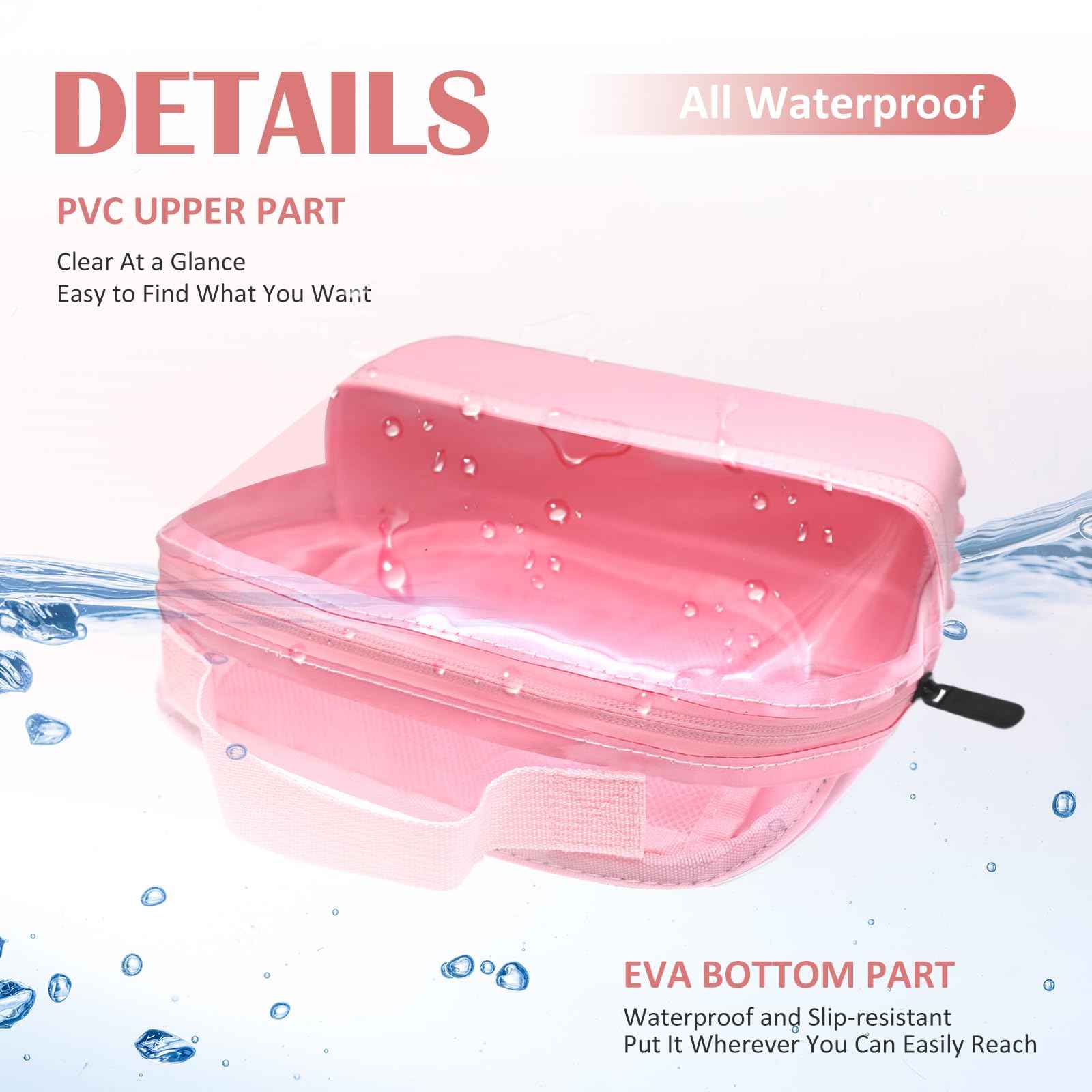 Chokoter Clear Small Makeup Bag, Makeup Pouch Toiletry Bags for Traveling Women, Cosmetic Bag with Waterproof Anti-slip EVA Bottom (Pink)