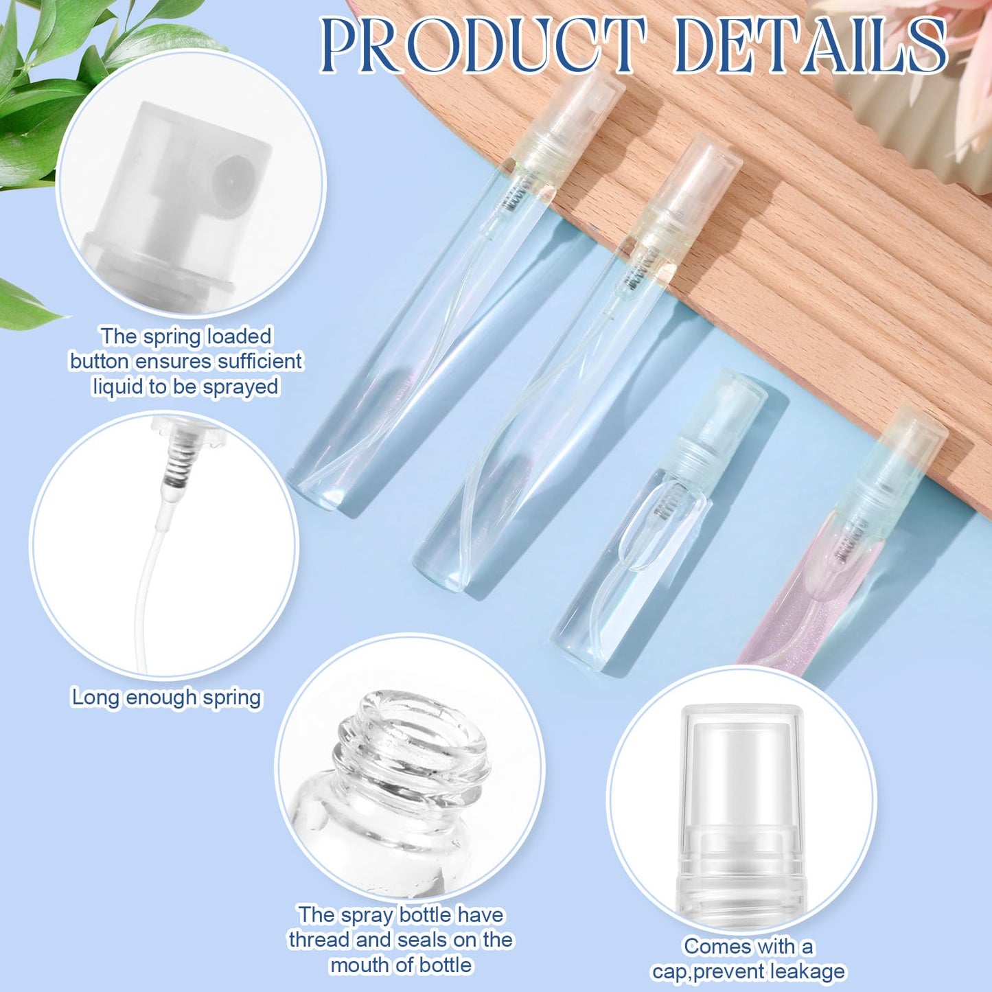 Zhehao 200 Pcs Mini Spray Bottles Clear Glass Perfume Bottles Refillable Fine Mist Perfume Atomizer Portable Empty Sample Bottles Containers for Cleaning, Essential Oils, Travel (5 ml, 10 ml)