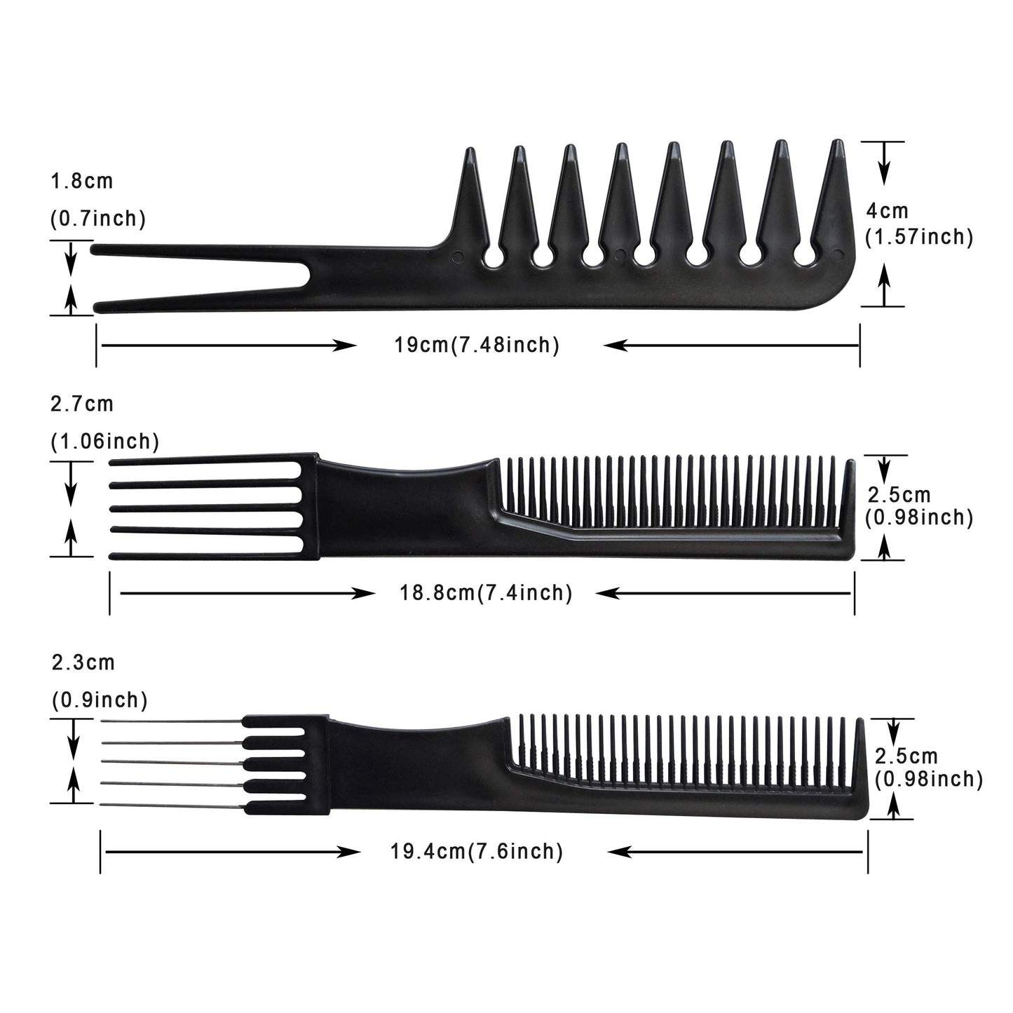 10PCS Black Hair Combs Set for Hairdressing, Cutting & Styling - For Women, Men & Kids