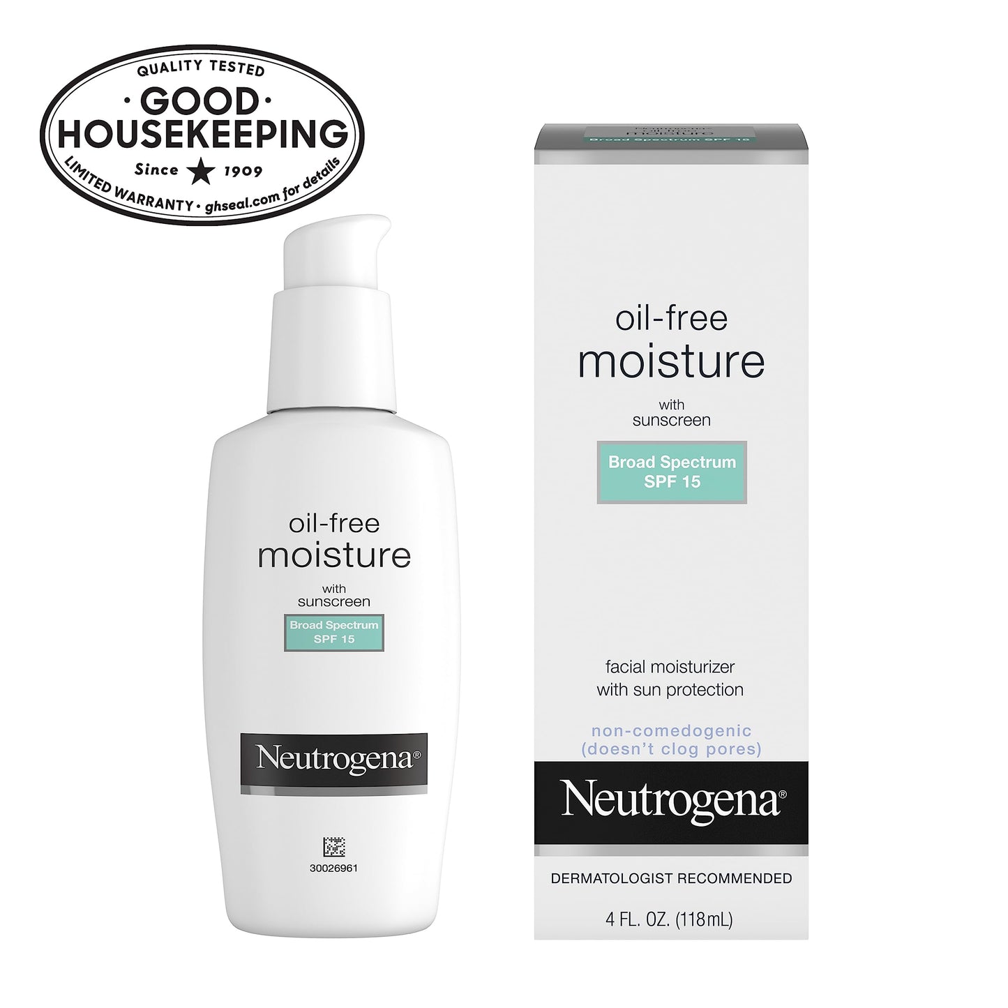 Neutrogena Oil Free Daily Long Lasting Facial Moisturizer & Neck Cream - Non Greasy, Oil Free Moisturizer Won't Clog Pores - SPF 15 Sunscreen & Glycerin, 4 fl. oz