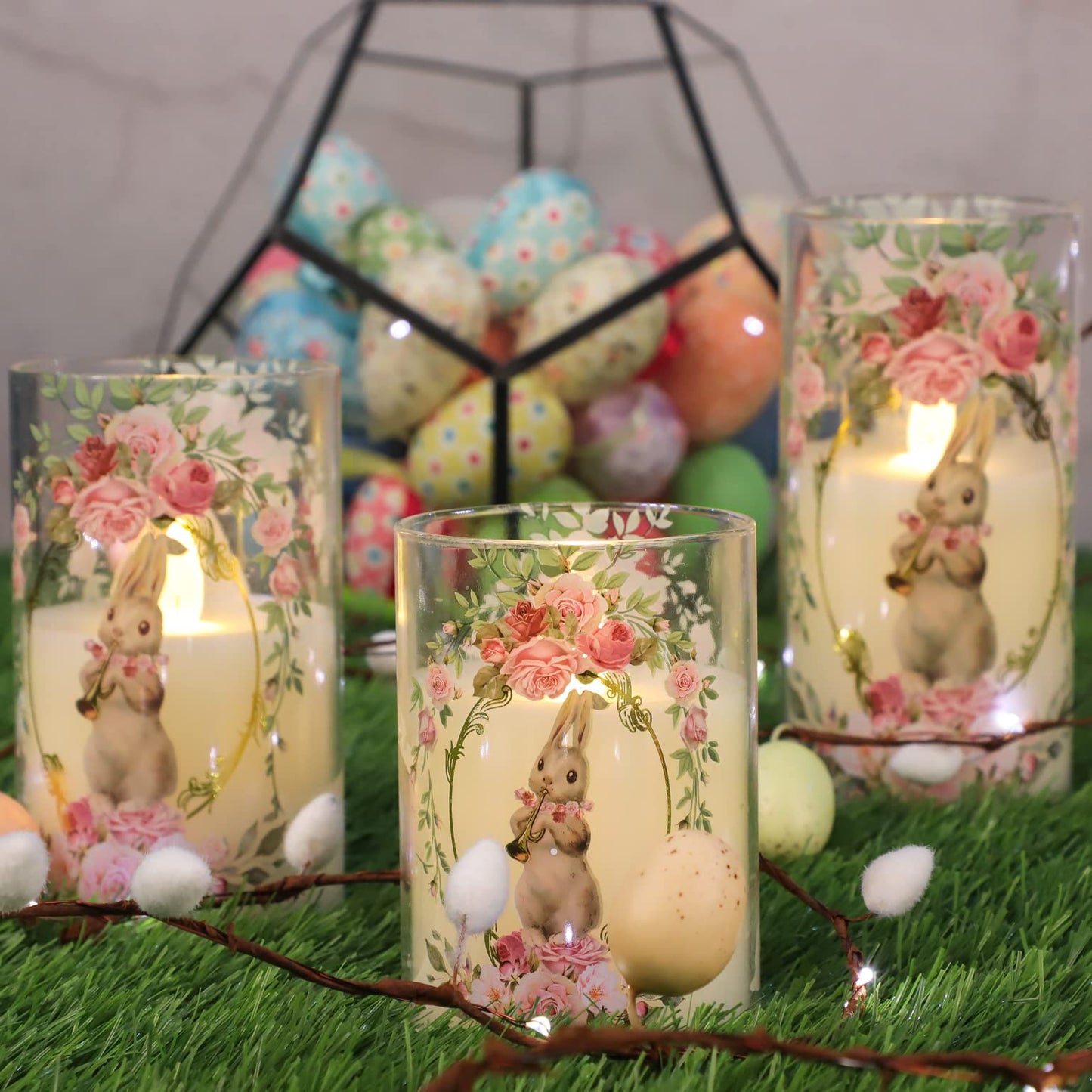 Silverstro Bunny Flameless Candles with Remote Flickering Glass Rabbit LED Candles for Home Wedding Party Easter Holiday Thanksgiving Decor - Pack of 3