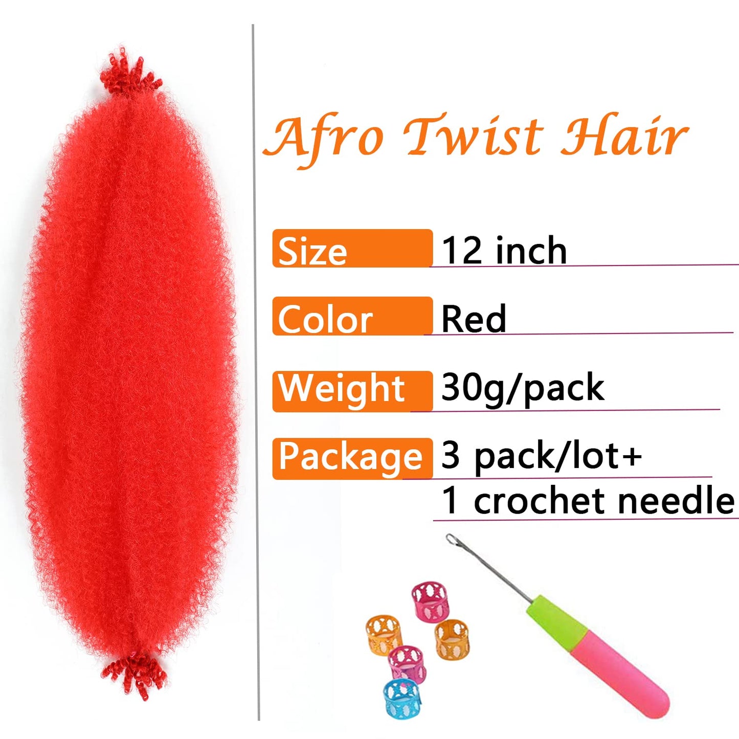 Springy Afro Twist Hair 12 Inch 3 Packs Red Color Pre Fluffed Marley Twist Braiding Hair for Black Women (12 inch, 1B) … (12 inch, Red)