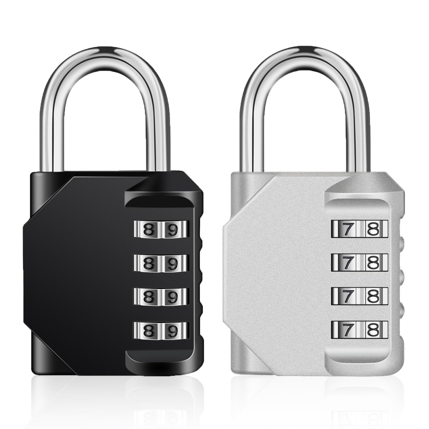 ZHEGE Combination Lock 2 Pack, 4 Digit Outdoor Combination Padlock for Gym, School, Gates (Black & Sliver)