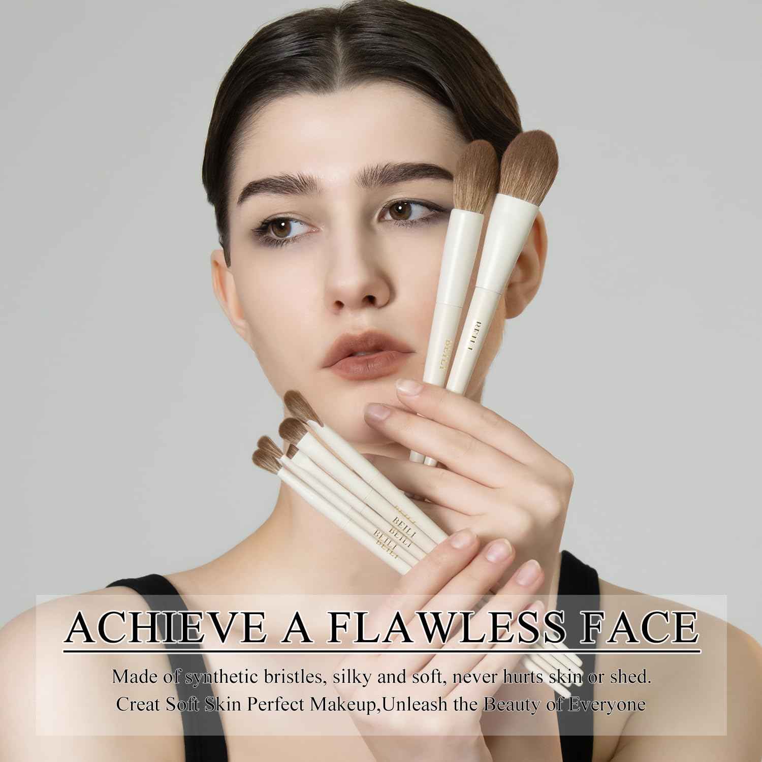 BEILI Makeup Brush Set 15Pcs Labeled Makeup Brushes Premium Synthetic Foundation Powder Contour Blush Concealers Eye Shadow Eyeliner Blending Face Brush Set