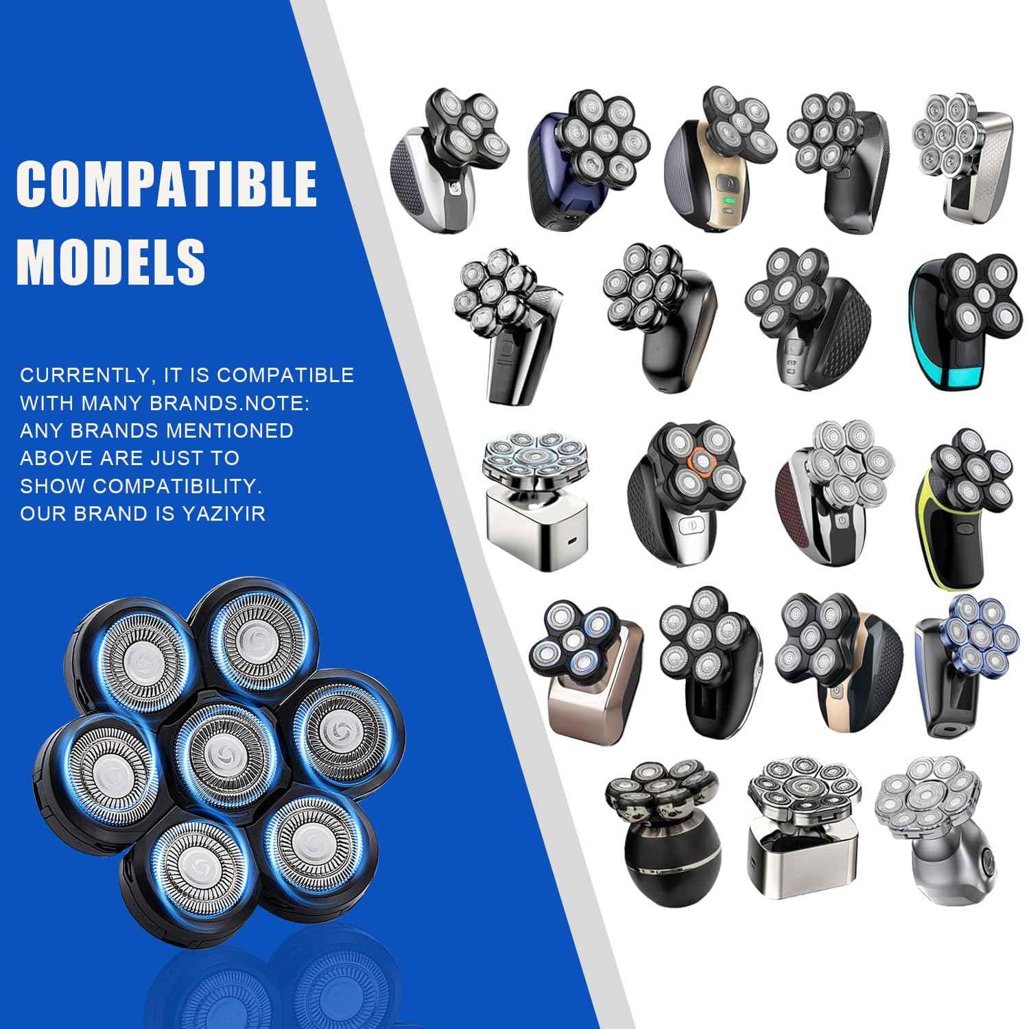 7 Head Shaver Replacement Razor Heads for Many Brands Bald Men's Electric Foil Shaver Replacement,Universal Shaver Replacement Blades for Electric Razor for Men Bald and Face (Black 7 Head/3PCS)