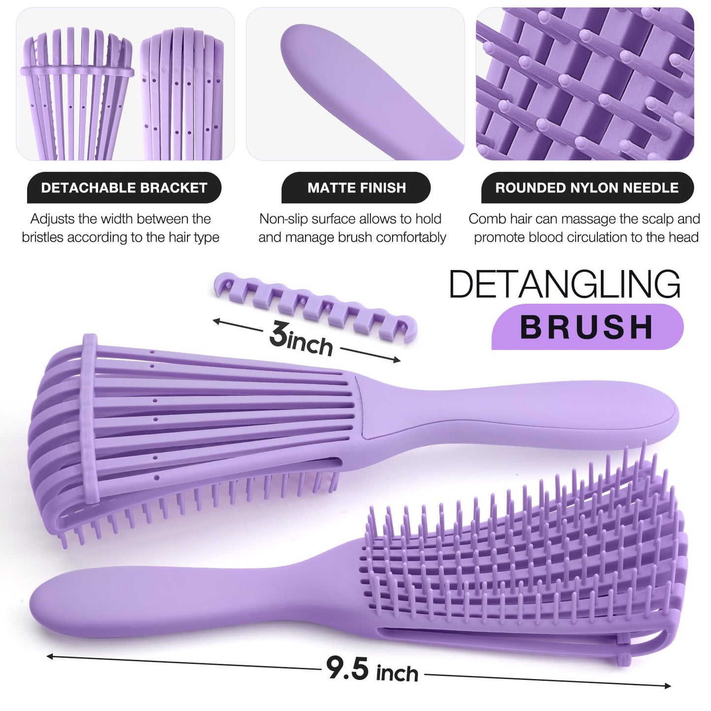 Hommtina Detangling Brush 4 Pack Curly Hair Brush Getting Shine and Makes Hair Smooth, Detangler Boar Bristle Hair Brush for Adult & Kids Wet or Dry Hair (4 PCS, Purple)