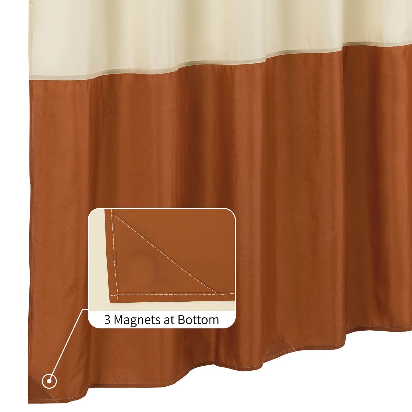 ALYVIA SPRING Waterproof Fabric Shower Curtain Liner - Soft & Light-Weight Cloth Shower Liner, 3 Bottom Magnets, Hotel Quality & Machine Washable - Standard Size 72x72, Cream and Orange