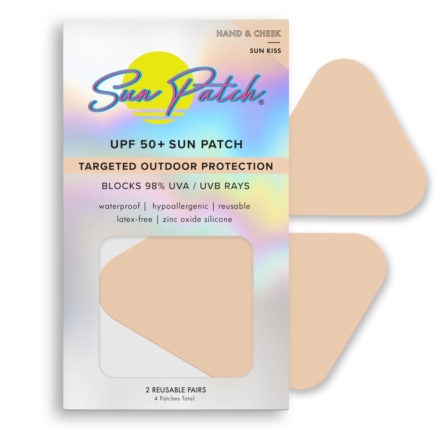 Sun Patch, Hypoallergenic Sun-Screen Cheek or Hand Patches, 100% Silicone UPF-50 UV Protection, Reusable, 1 Pack/4 Pairs, Sunkiss (Nude)