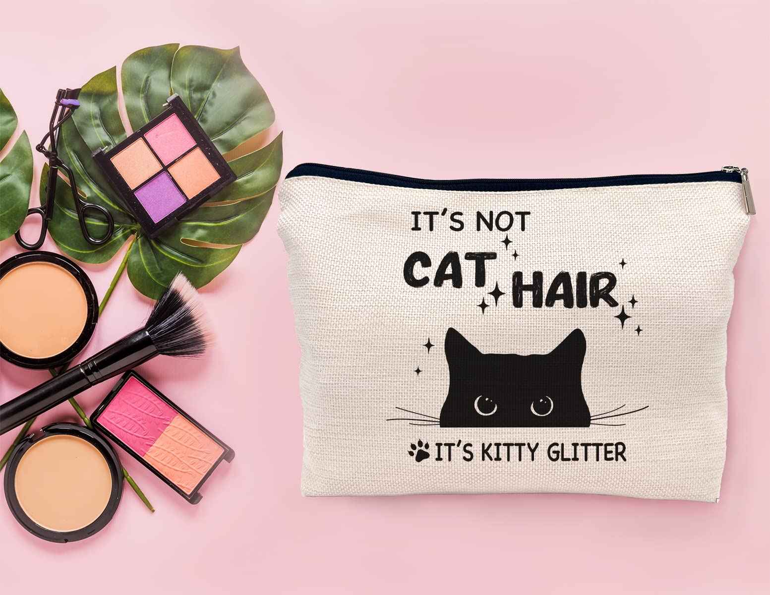 Lacosu It's Not Cat Hair It's Kitty Glitter Funny Black Cat Makeup Bag Make up Cosmetic Bag Small Zipper Pouch,Birthday Gifts for Cat Lovers Women Sister Daughter