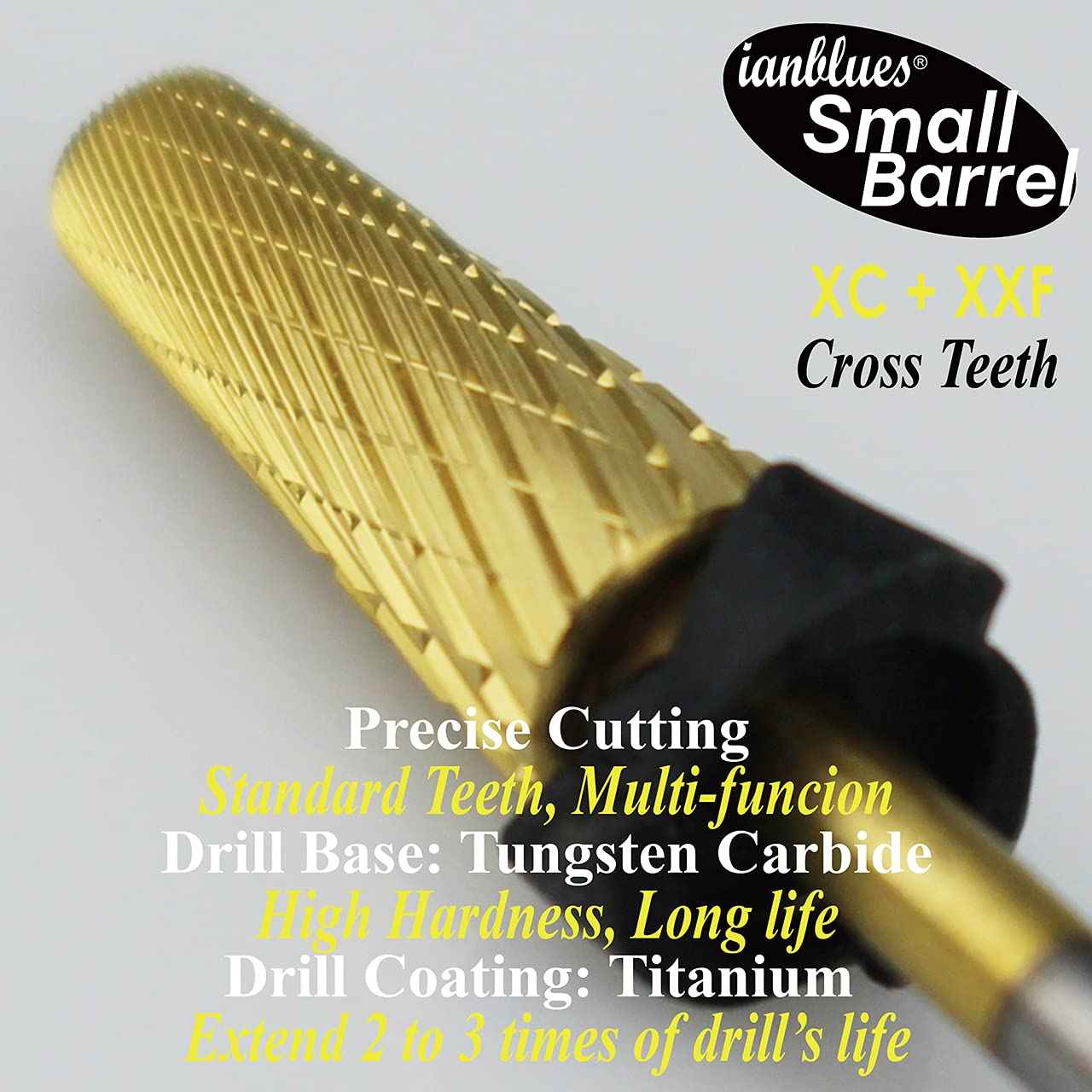 ianblues Multi-function 5 in 1 Nail Drill Bit, Mixed Sizes Edition, Cross Cut, Professional E-File for Manicure Drill Machine, 2 Way, Shank 3/32” (XC + XXF)