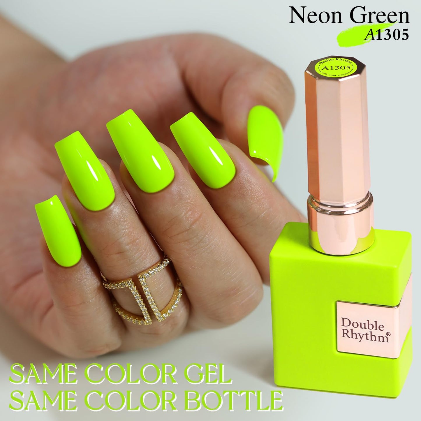 Double Rhythm 15ML Gel Nail Polish Pure Sheer Same Color Same Bottle Soak Off Gel Polish Art Manicure Salon DIY at Home for Women (Neon Green-A1305)