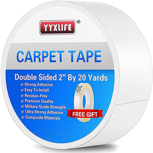 YYXLIFE Double Sided Carpet Tape,2Inch x 20 Yards,for Area Rugs Carpet Adhesive Removable Multi-Purpose Rug Tape Cloth for Hardwood Floors,Outdoor Rugs,Heavy Duty Sticky Tape,White