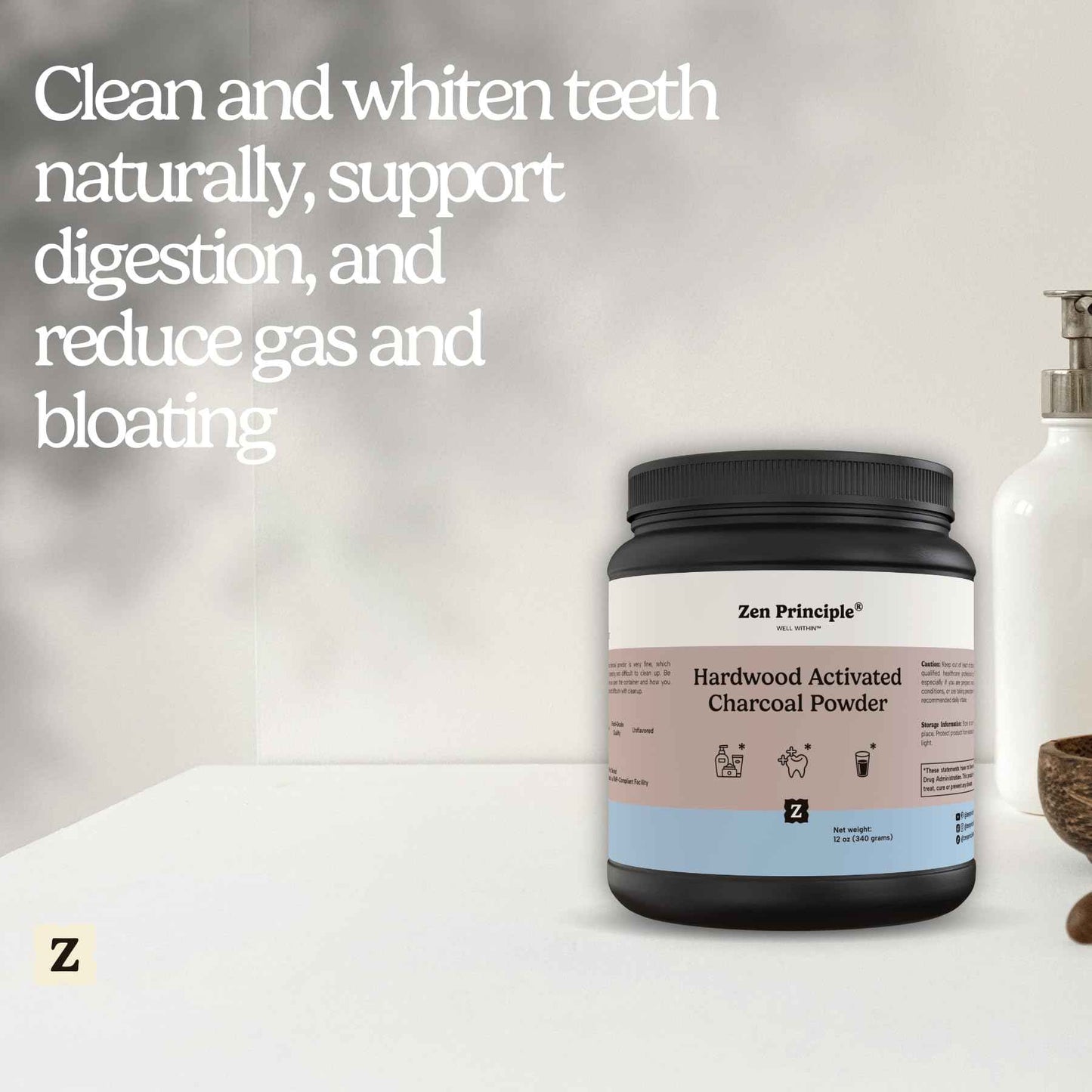 Zen Principle Activated Charcoal Powder only from USA Hardwood Trees. All Natural. Whitens Teeth, Rejuvenates Skin and Hair, Supports Better Digestion. Free Scoop Included. 12 oz.