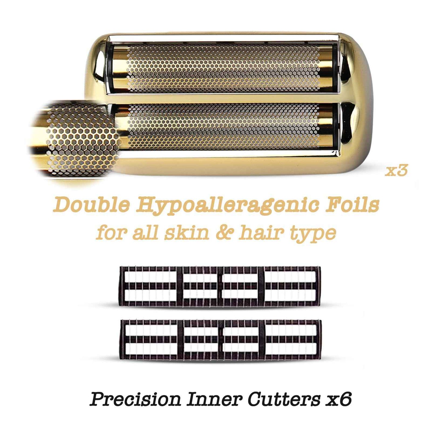 OXSITO 3Pack Golden Pro Replacement Foil and Cutters for Babylis FXFS02 Series MetalFX Double Foil Shavers