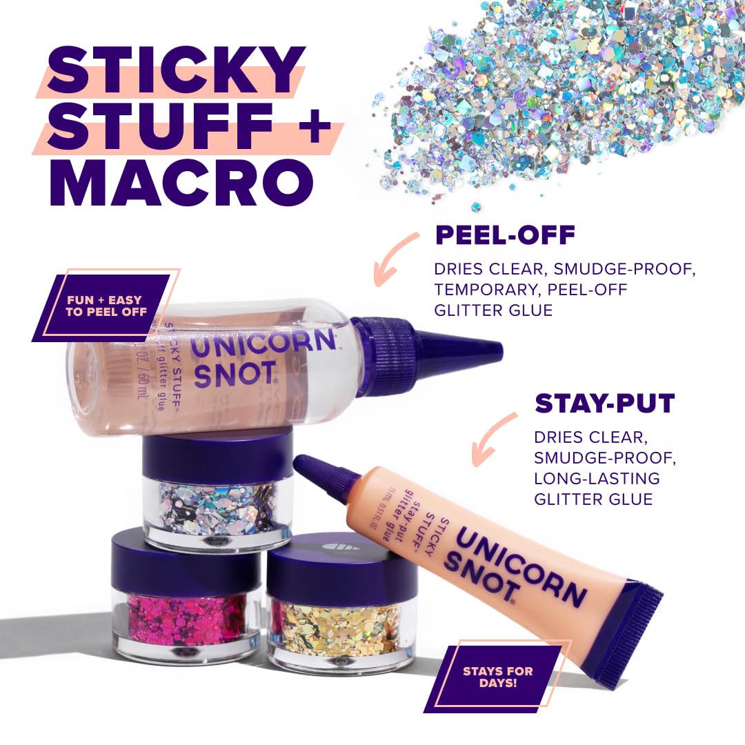 Unicorn Snot Macro Glitter - Face & Body Glitter - Cosmetic Grade Large-Particle Loose Glitter - Glitter Makeup for Festivals, Raves - Safe for Face, Easy Application & Removal - Silver (Lunar)