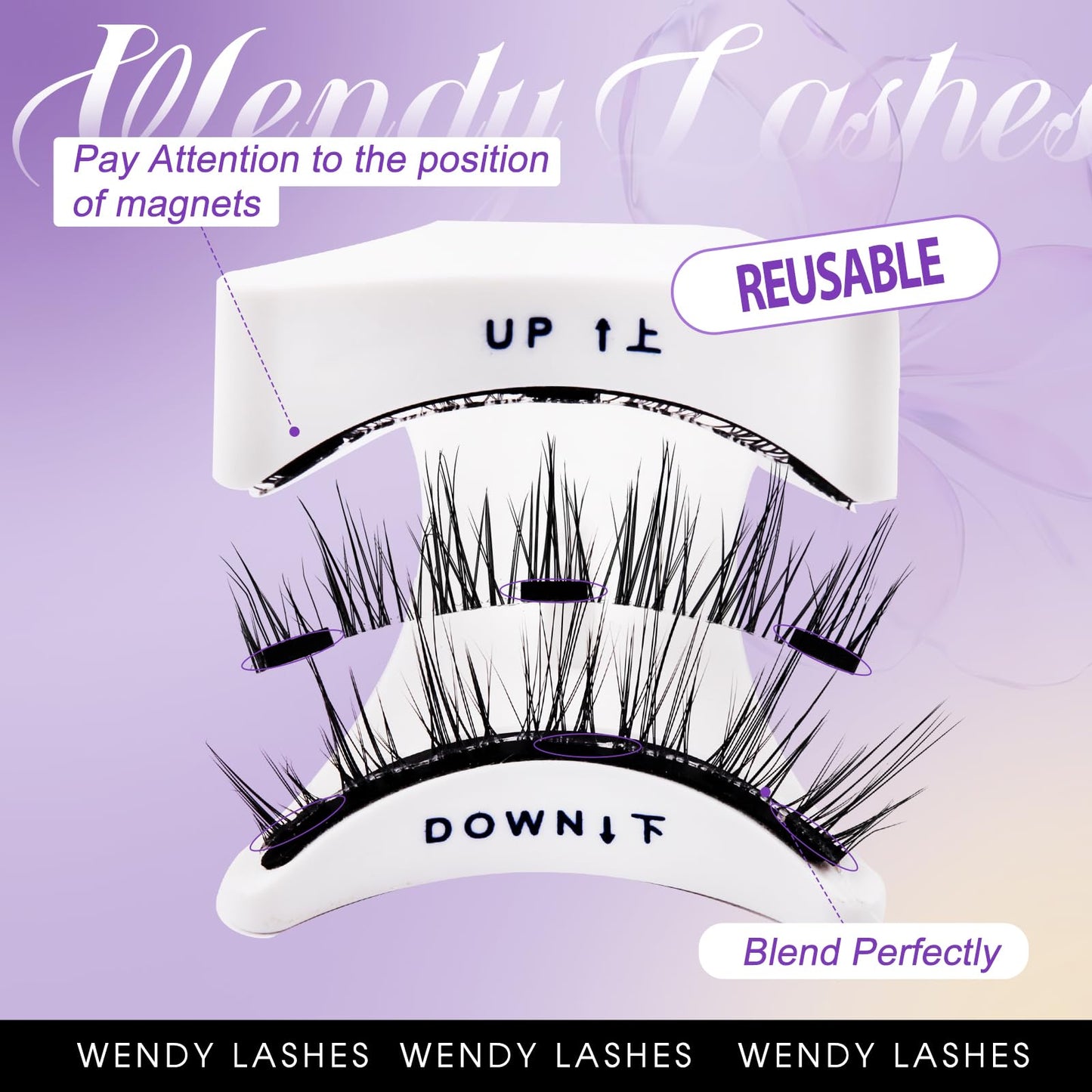 Magnetic Eyelashes with Applicator No Glue Reusable Magnetic Lashes Natural Lightweight Soft Magnetic Eyelash Wispy Easy to Use,2 Pairs of 2 Styles by Wendy Lashes(806/H3)