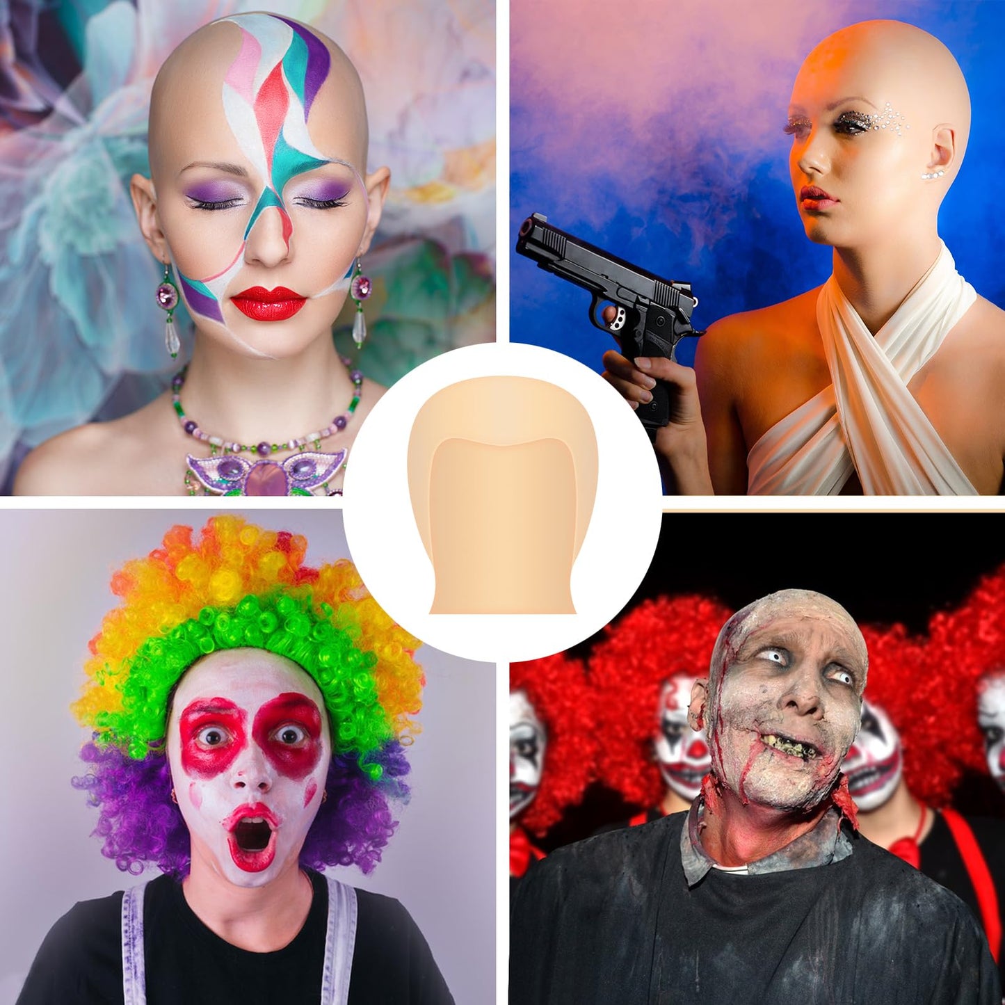 Bouiexye Bald Cap Halloween, 4 Pieces Latex Bald Caps for Adults Women Men Makeup Bald Wig Cap Costume Accessory for Theme Halloween Party Cosplay