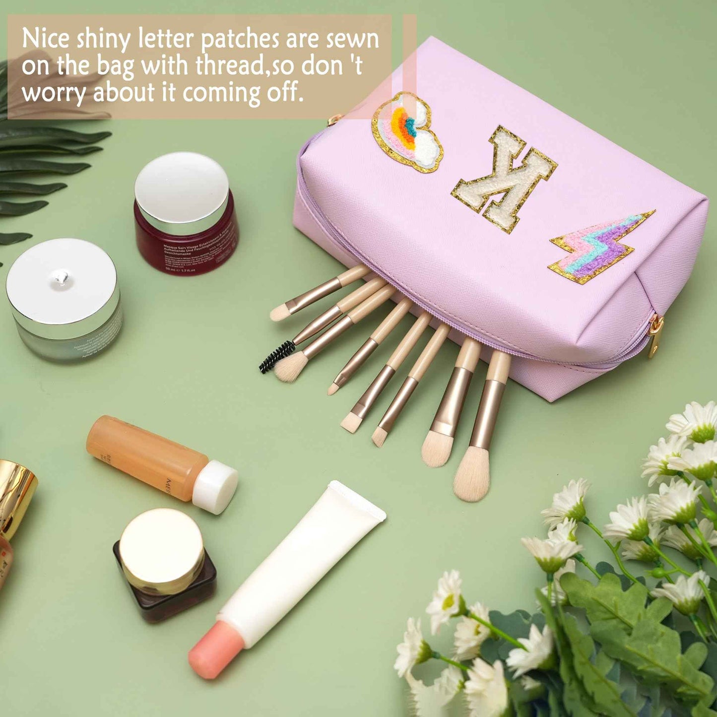 LUCKIPLUS Makeup Bag Preppy Cosmetic Pouch, Monogram Initial Pink Cute Skincare Travel Make up Organizer, Waterproof PU Preppy Case Brithday Gift for Daughter Women Mother (Letter K)