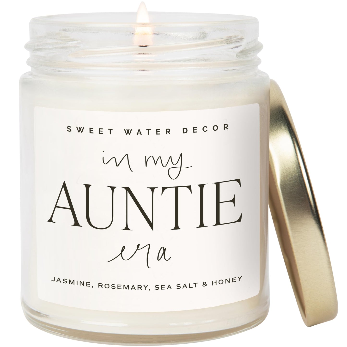 Sweet Water Decor In My Auntie Era Candle - Jasmine, Rosemary, Sea Salt, and Honey Scented Candle - 9 oz Soy Candle in Clear Jar with 40+ Hours Burn Time - Gifts for Aunts