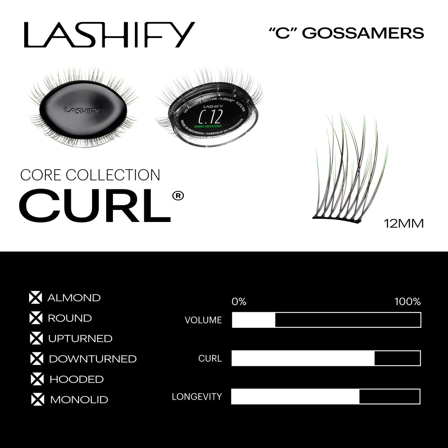 Lashify Curl 12mm Gossamer Eyelash Extensions Refill in Ombre Green, Easy DIY False Lashes for a Natural Look