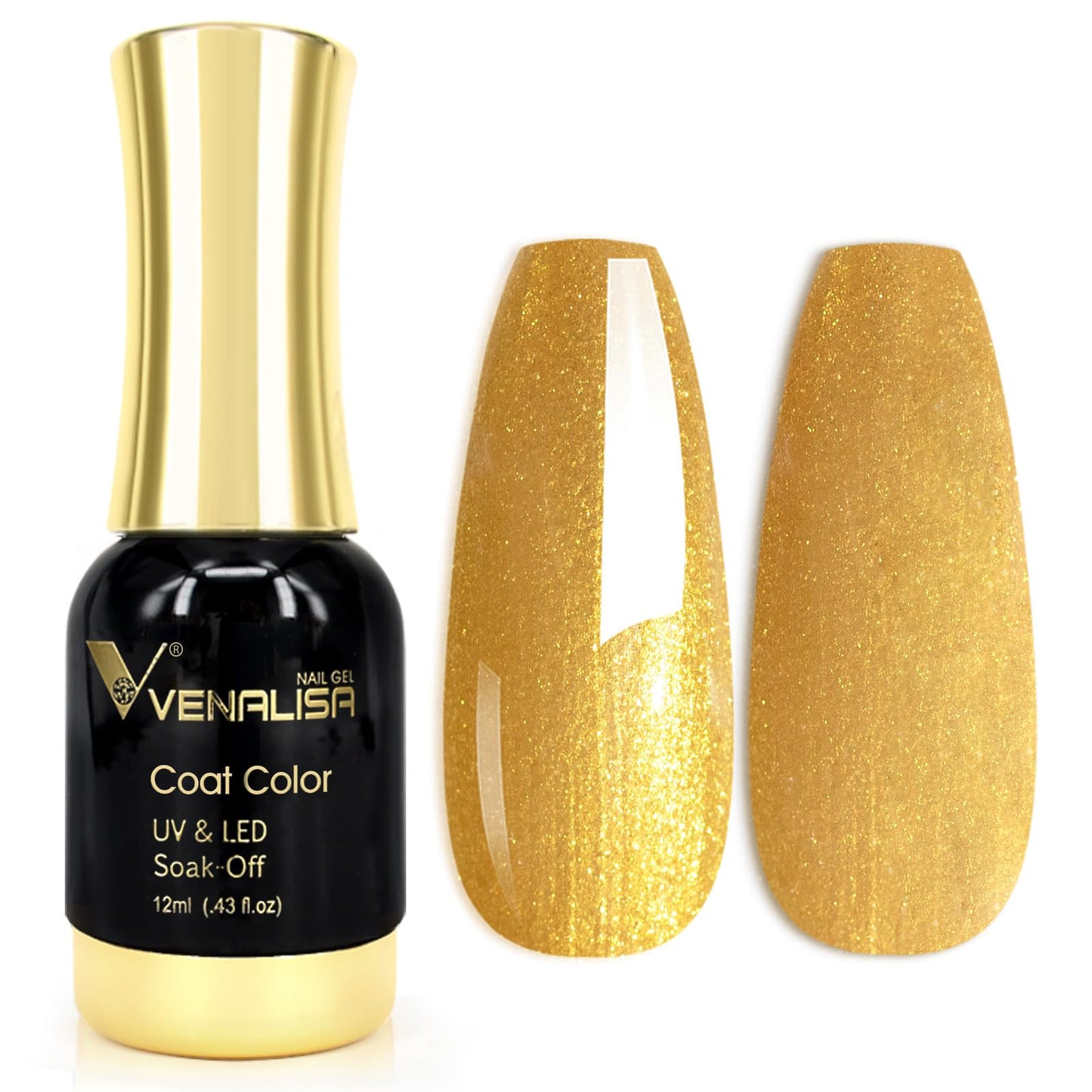 VENALISA Luxury Golden Red Glitter Gel Nail Polish, 1Pcs Glitter Gold Color Gel Polish Nail Polish Gel High Gloss Soak Off Gel Nail French Nail Manicure Salon DIY