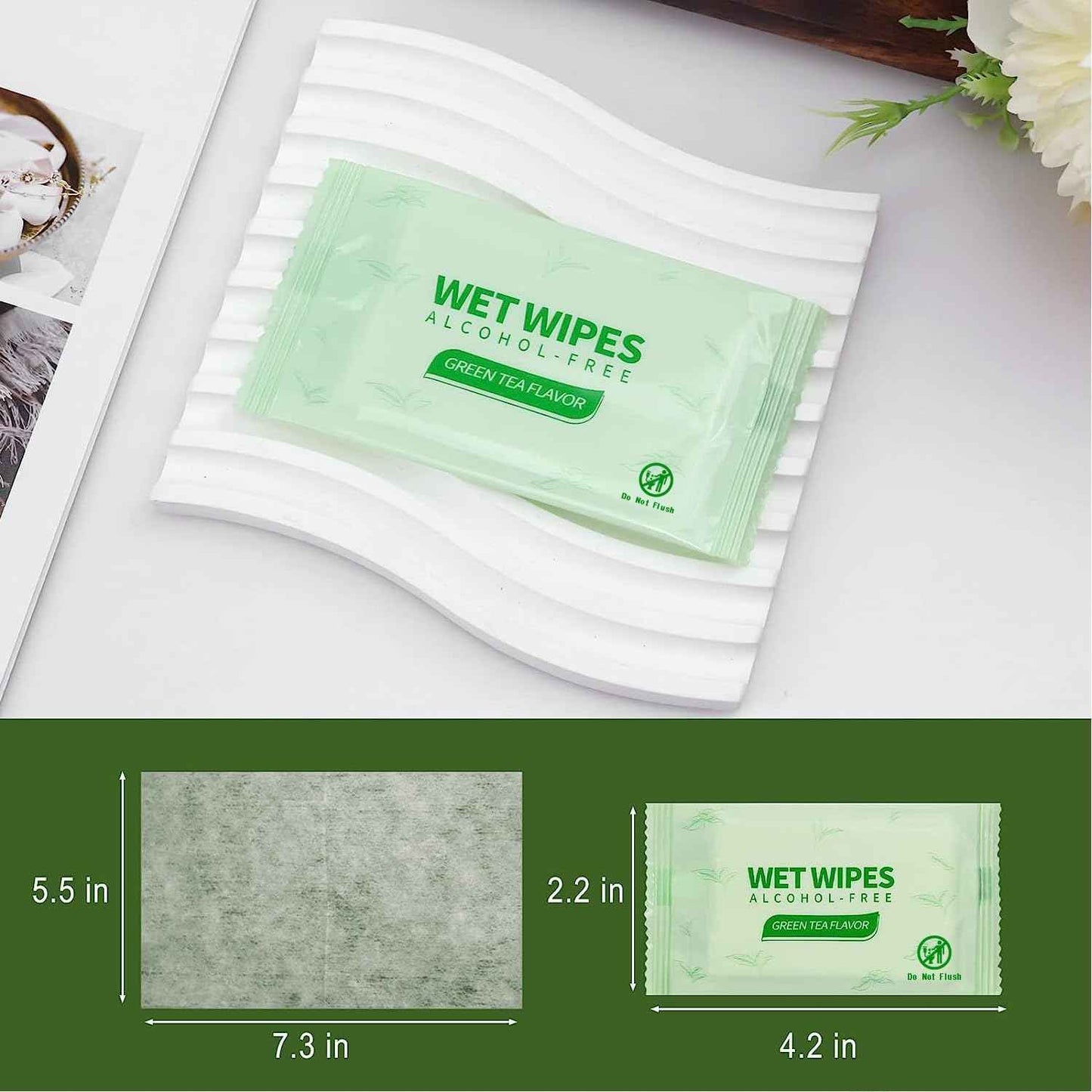 Gisdo 300 Pack Green Tea Wet Wipes Bulk for Homeless, Clean Face Hands Quickly, Green Tea Wet Wipes Bulk for Homeless, Perfect for Hiking Camping Travel Outdoor