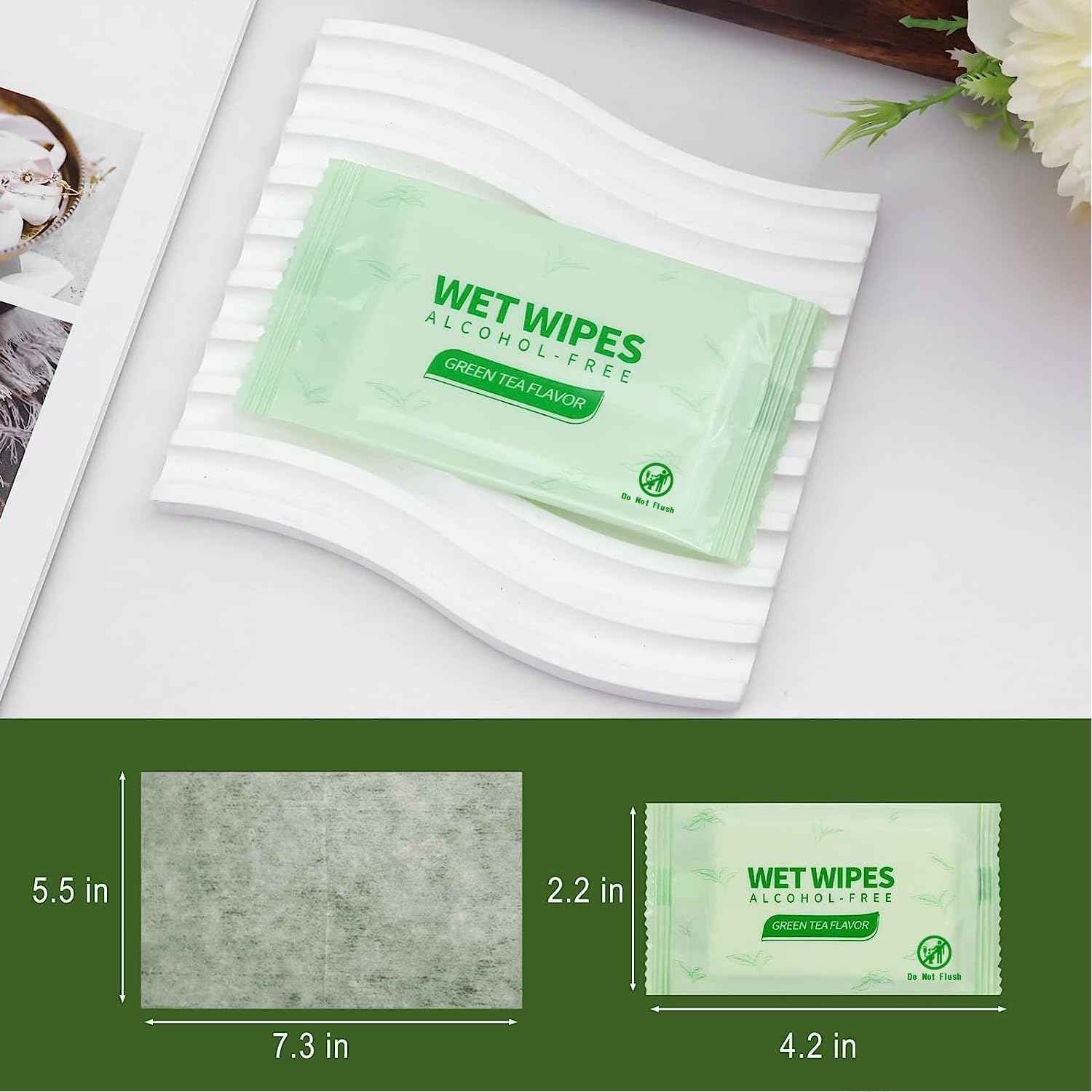 Gisdo 300 Pack Green Tea Wet Wipes Bulk for Homeless, Clean Face Hands Quickly, Green Tea Wet Wipes Bulk for Homeless, Perfect for Hiking Camping Travel Outdoor