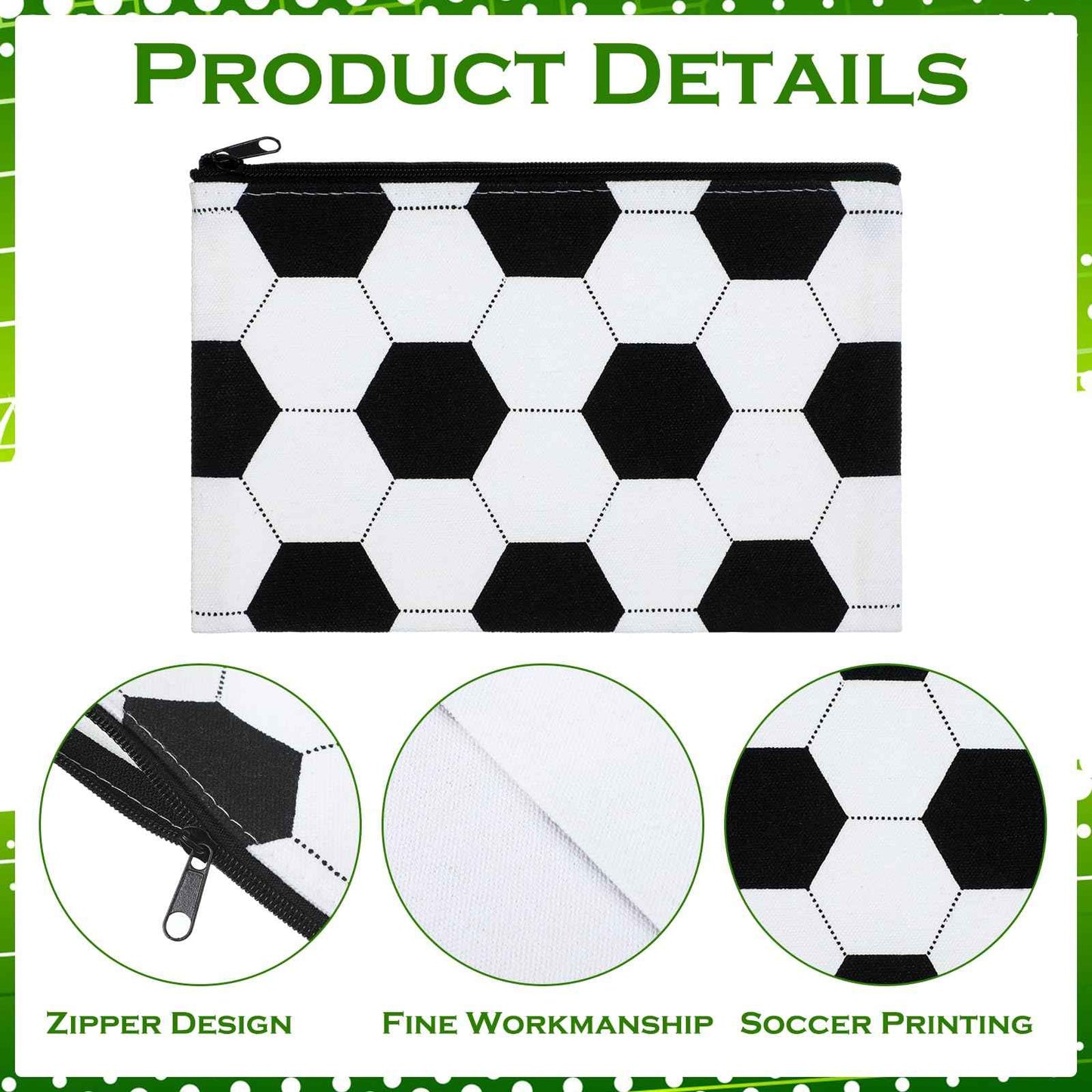 Sweetude 24 Pcs Soccer Sport Makeup Bag Cosmetic Bags Black and White Soccer Gift for Player Party Favor Bags with Zipper Travel Portable Storage Organizer for Women