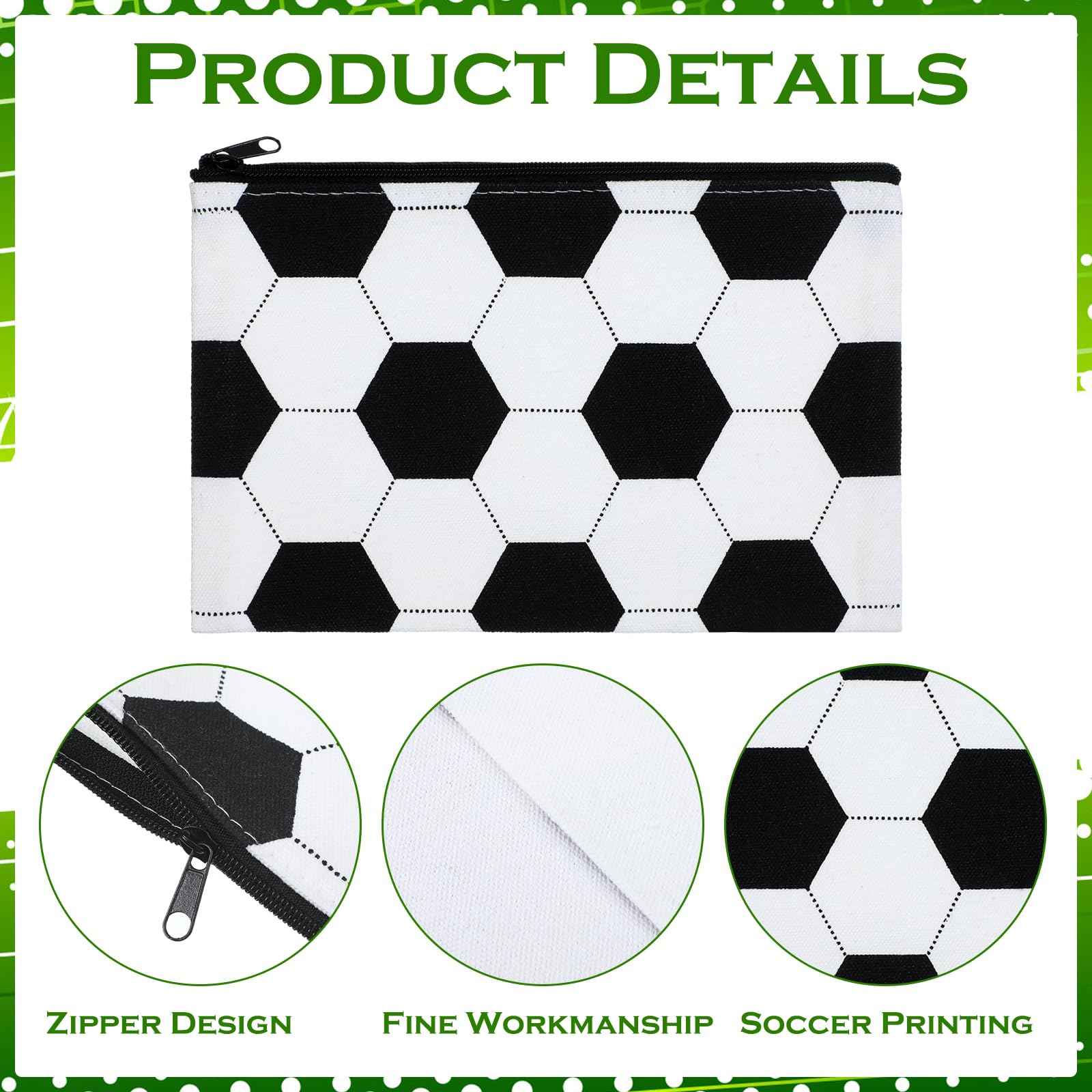 Sweetude 24 Pcs Soccer Sport Makeup Bag Cosmetic Bags Black and White Soccer Gift for Player Party Favor Bags with Zipper Travel Portable Storage Organizer for Women