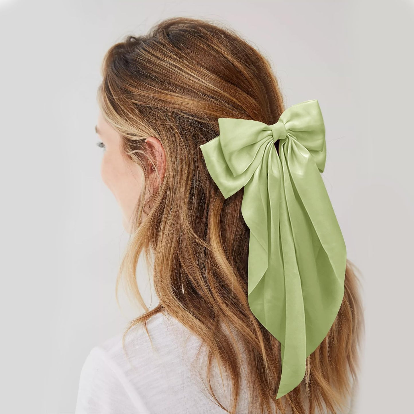 Large Hair Bows for Women Olive Green Silky Satin Hair Bow Hair Clips Long Tail Oversize Hair Ribbon Coquette Bows Hair Barrettes for Girls