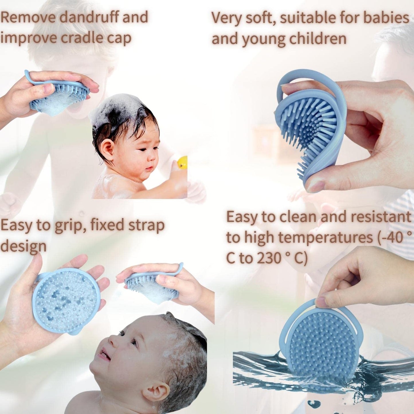 ERSIQI Cradle Cap Comb for Babies -Head Massager Scalp Stress Relax, Silicone Shampoo Brush -Travel Wet Brush- Shower Exfoliating Brush -Short Hair Soft bristles Brush for Newborns & Toddlers Grey