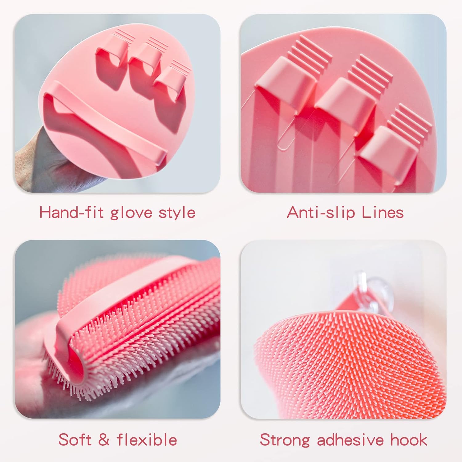 Manmihealth Silicone Back Scrubber (Thick Bristles) & Bath Glove & Face Brush Set(3PCS), Super-Exfoliating & Lathering Body Scrubber, Shower Brush, Face Scrubber Combination, with a Free Hook.(Black)