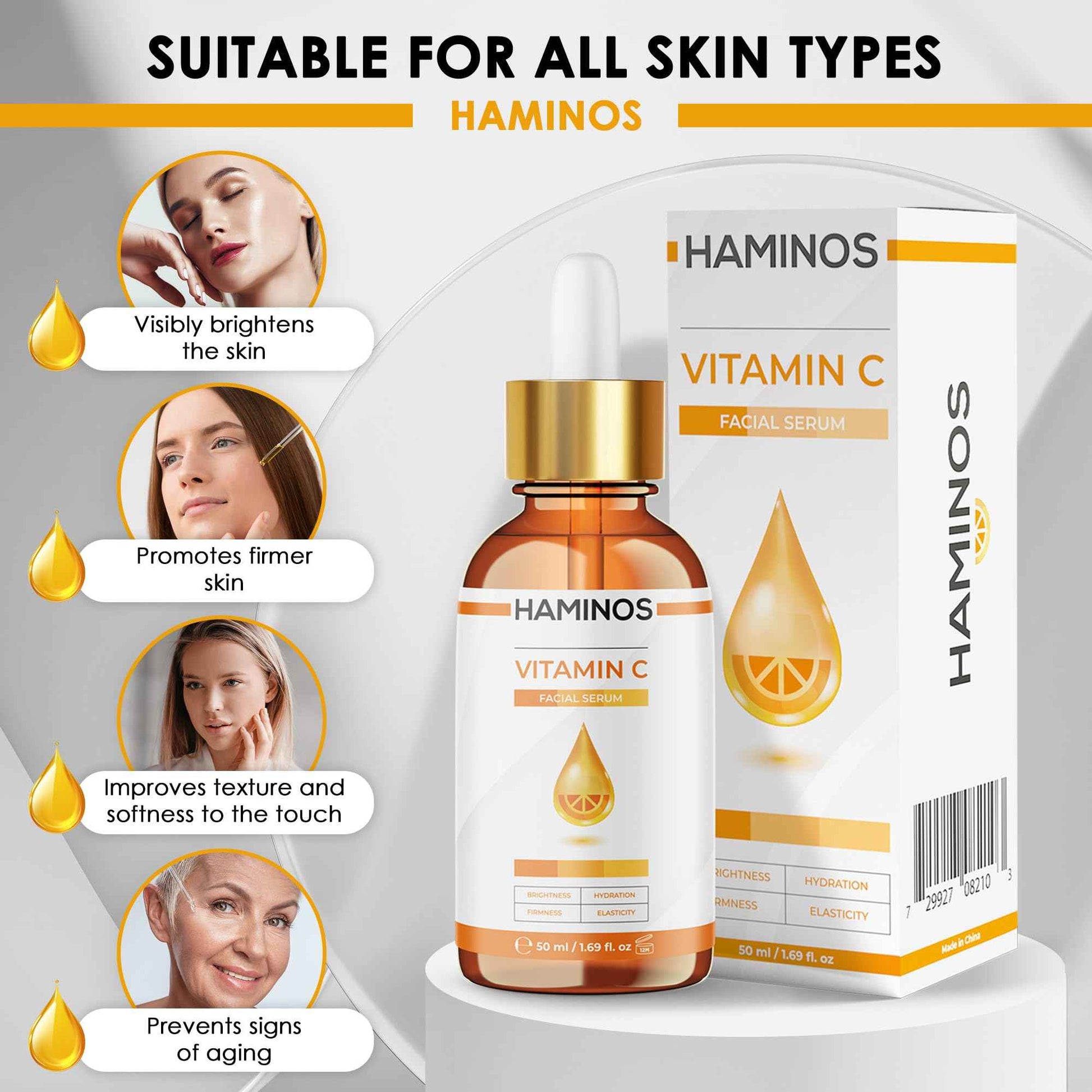 Vitamin C Serum ORGANIC AND VEGAN with Niacinamide, Hyaluronic Acid & Peptides – Brightens, Firms & Hydrates – Anti-Dark Spots, Anti-Ageing & Antioxidant - UNIQUE FORMULA (50 ml - 1.69 Fl Oz)