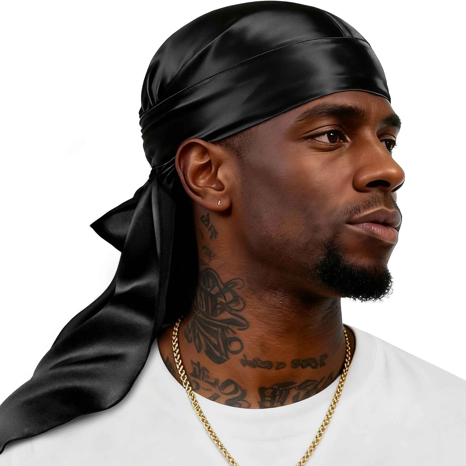 YFONG 100% Mulberry Silk Durag for Men & Women, 22 Momme Silky Durag for Hair Care, Soft and Breathable Do rag for Comfortable Wear, Perfect for Fashion Styling, 1Pc, Black