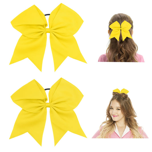 Cheer Bows and Hair Accessories for Cheerleading and Softball - 8Inch Hair Bows, Ponytail Holders, Ribbons for Girls, Women, and Cheerleaders - Yellow Hair Ties