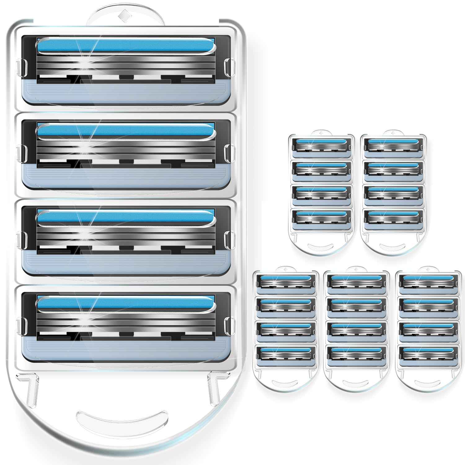 24 Count Razor Blades Refills Compatible with Mach 3, Replacemen Razor Blades with Lubrication Strip for Men
