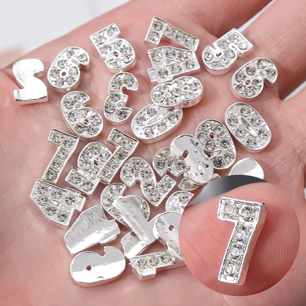 Sharing 3D Numbers for Nail Art Decoration Silver Number with Rhinestones for Manicure 20pcs/bag (Number 0-9, Each 2Pcs) (Silver)