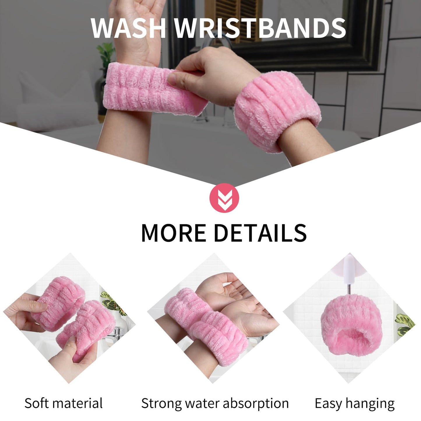 WSYUB Pink Spa Headband and Wristband Set for Face Washing