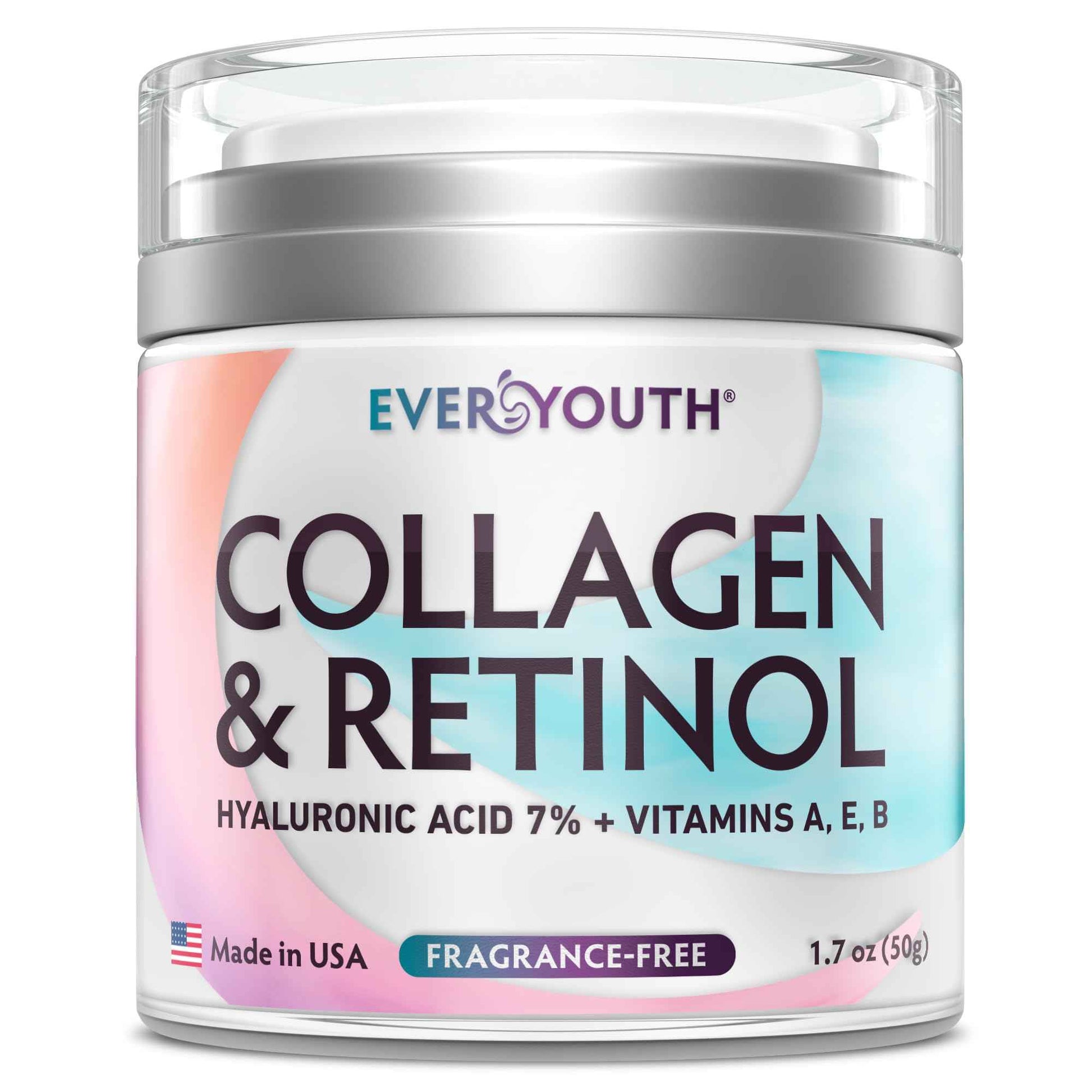 Collagen Cream for Face, Neck & Décolleté, Anti Aging Facial Moisturizer for Women with Hyaluronic Acid, Vitamin E, Made in USA, Anti Wrinkle Face Cream, Neck Creams for Tightening and Firming, 1.7oz