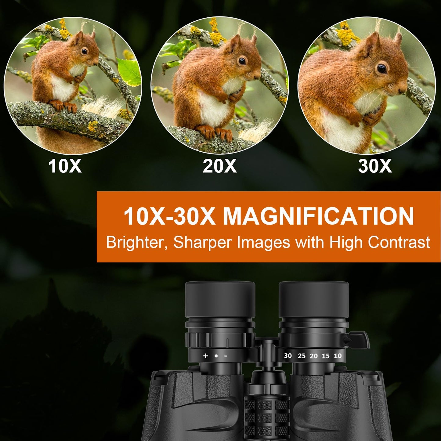 10-30x50 Zoom Binoculars for Adults High Powered Binoculars with Phone Adapter, Tripod, Waterproof - for Adults Bird Watching, Hunting, Traveling, Hunting,Concerts,Clear Low Light Vision at Night