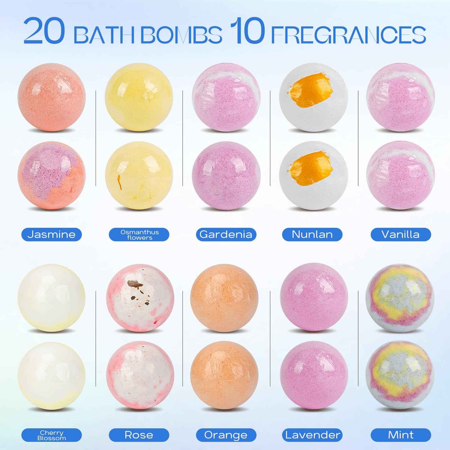 Pahxu Bath Bombs 20 PCS Set, Organic Bath Bombs with Natural and Safe Essential Oil, Handmade Rich Bubble for Skin Moisturizing, Present for Her/Him, Girls, Women, Wife, Mother